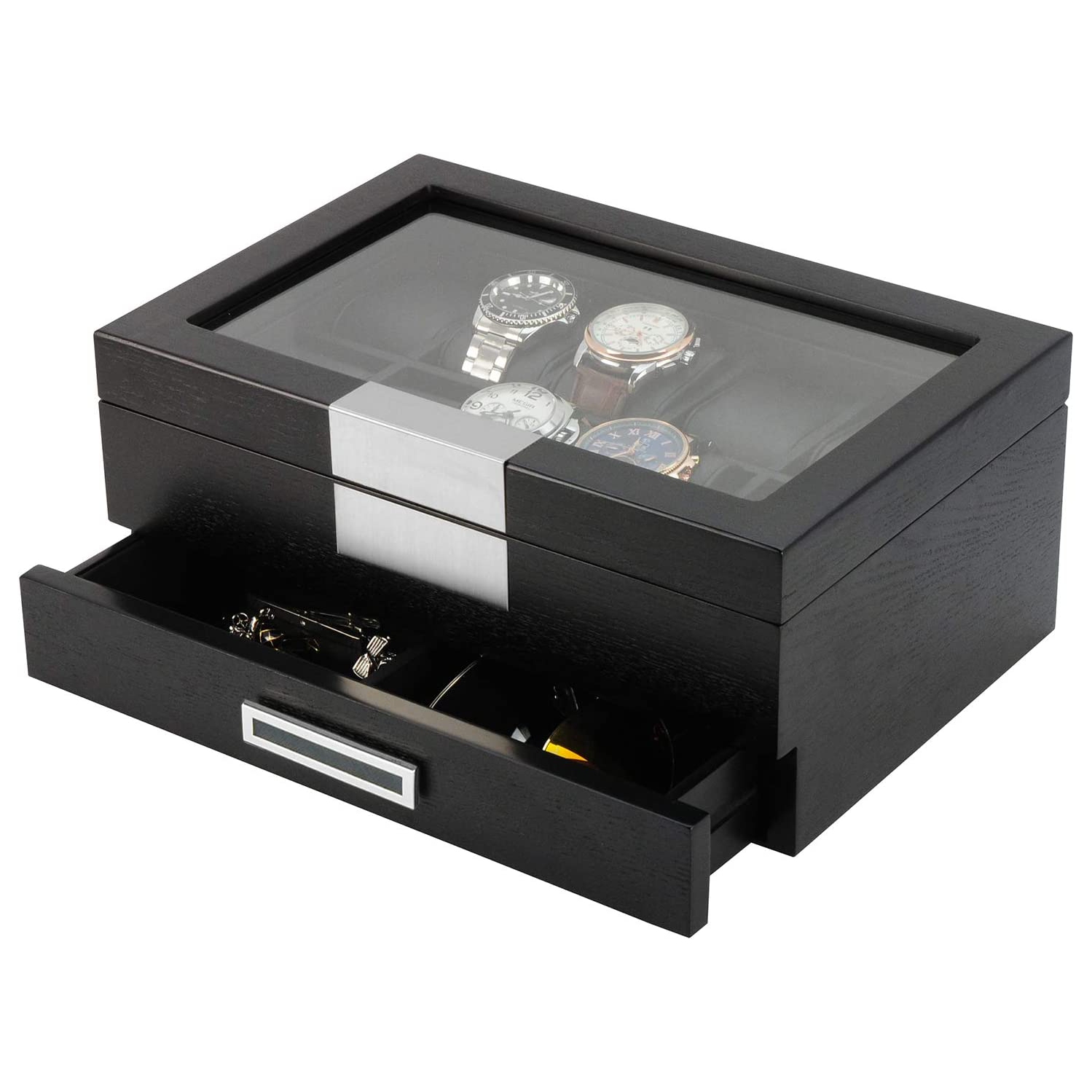 Boîte de rangement en bois noir de qualité supérieure pour montres avec tiroir range-tout …