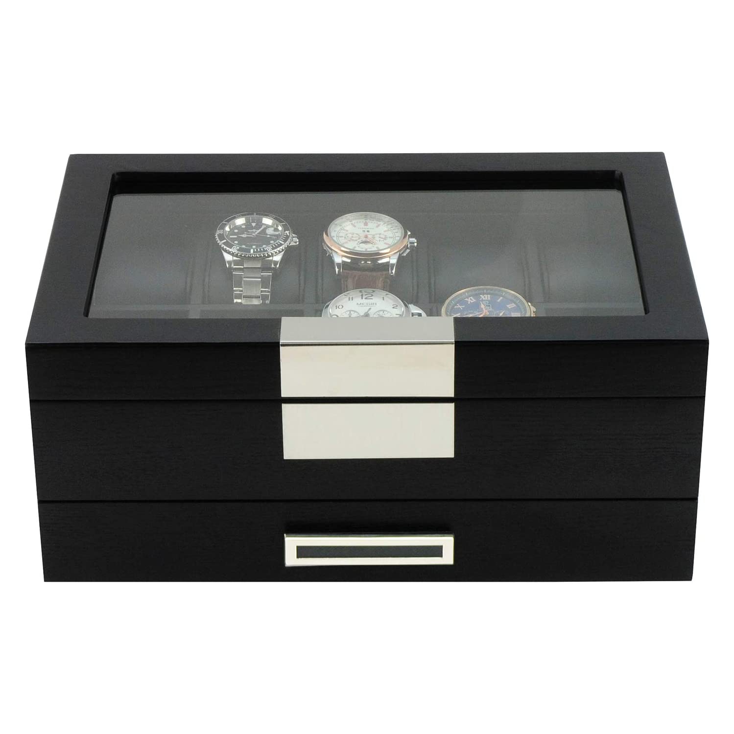 Boîte de rangement en bois noir de qualité supérieure pour montres avec tiroir range-tout …
