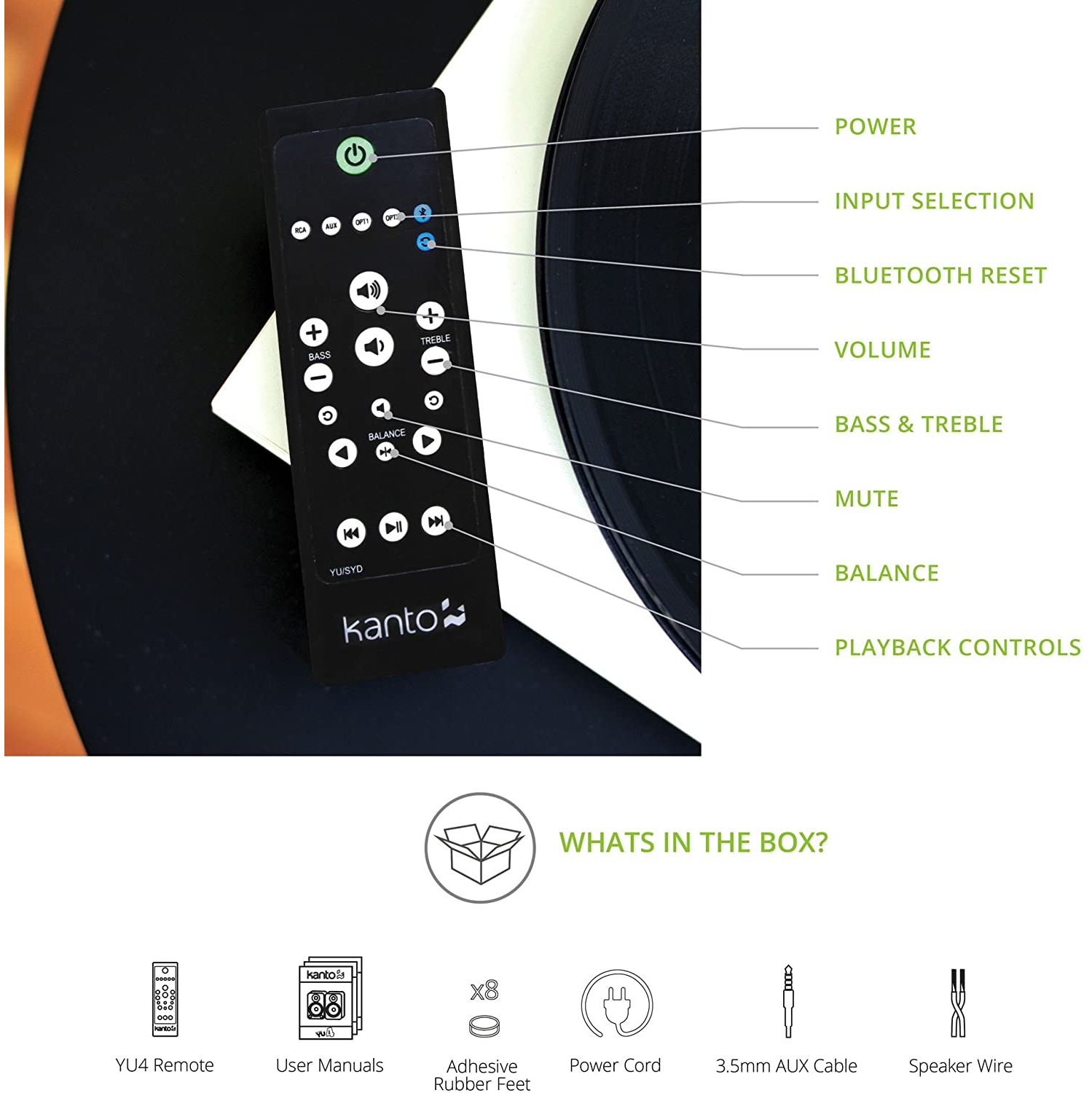 Kanto – haut-parleurs amplifiés YU4 avec Bluetooth® et préamplificateur phono, bambou