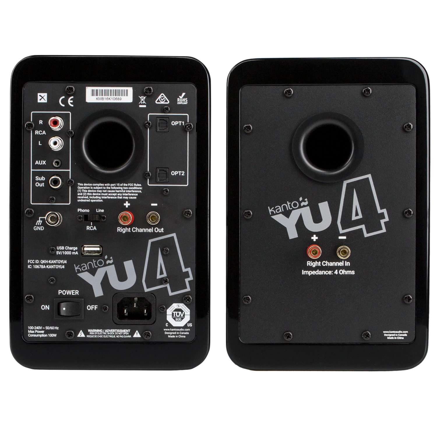 Kanto YU4 Powered Speakers with Bluetooth® and Phono Preamp, Gloss Black