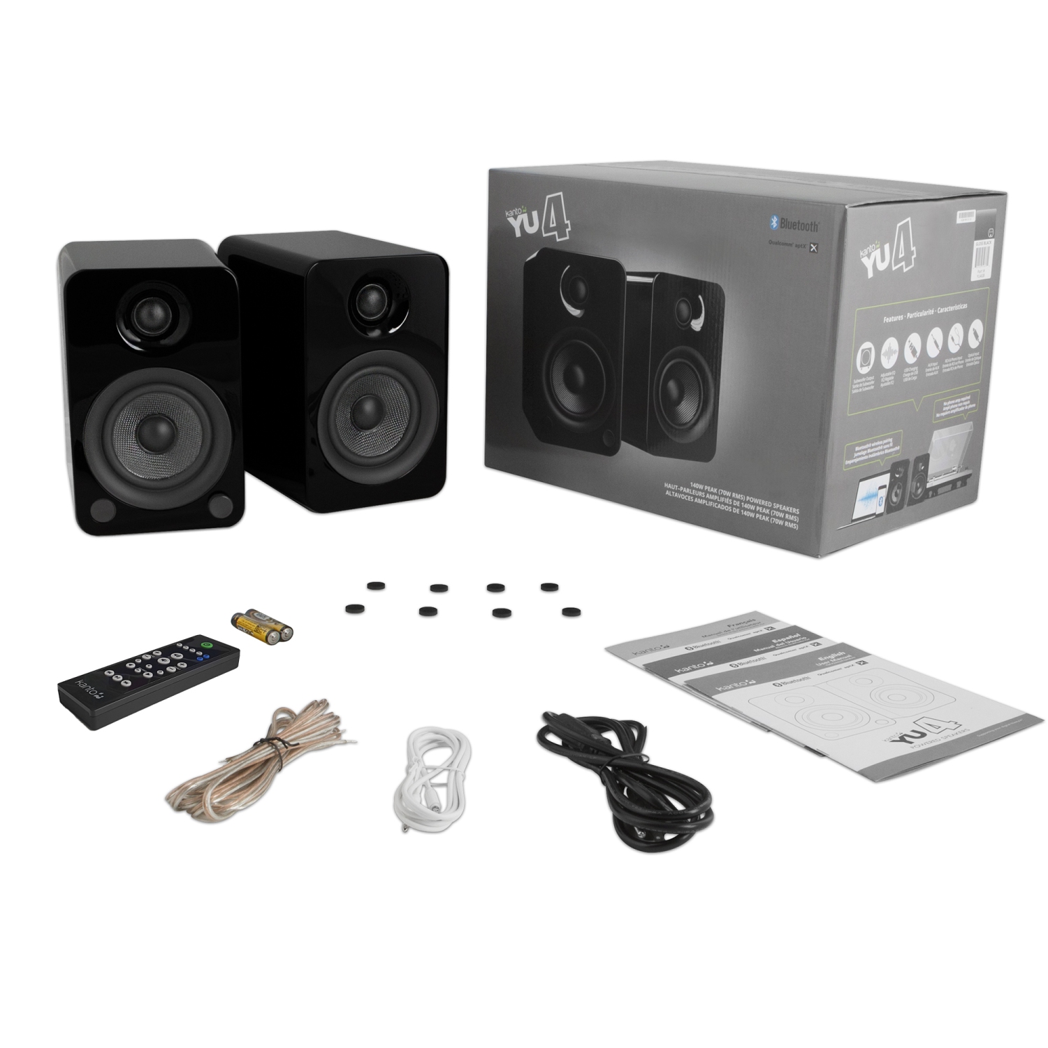 Kanto YU4 Powered Speakers with Bluetooth® and Phono Preamp, Gloss Black
