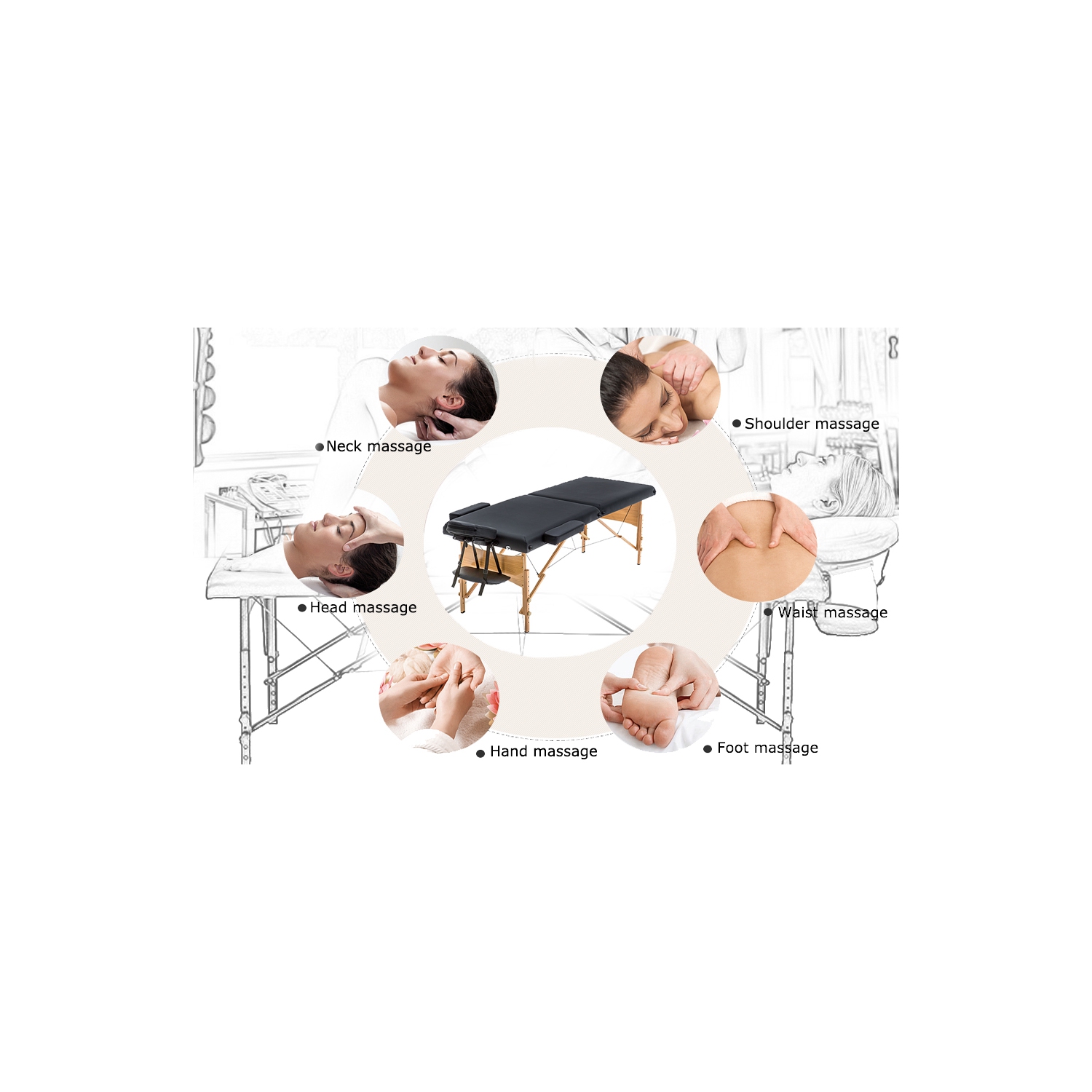 Kunova Super Stable Portable 2 Fold Massage Reiki Facial Table Bed (Black) Free Carrying Bag & Armrests (Black)