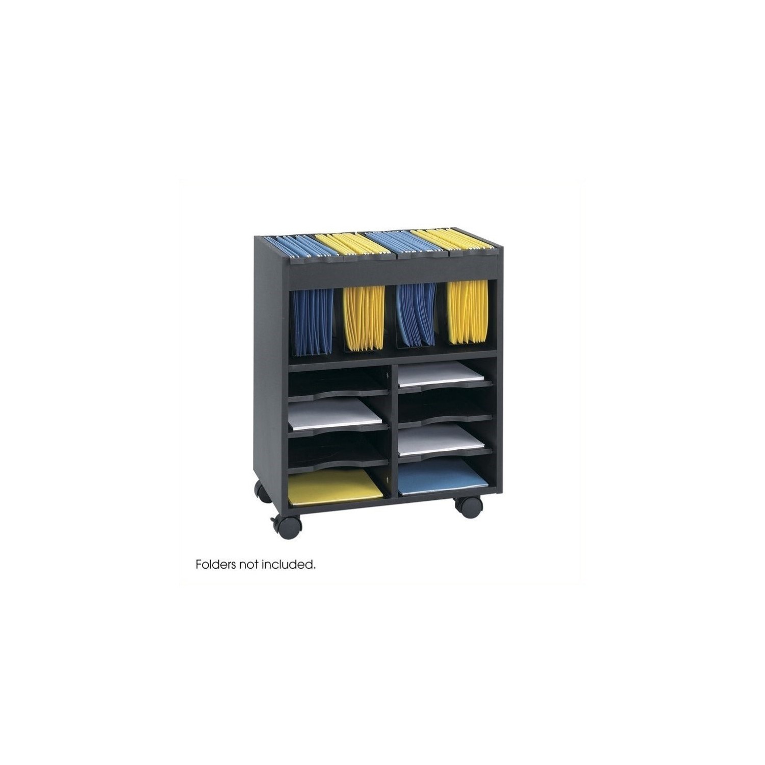 Safco – Chariot-classeur mobile à 8 compartiments en bois, format lettre, noir