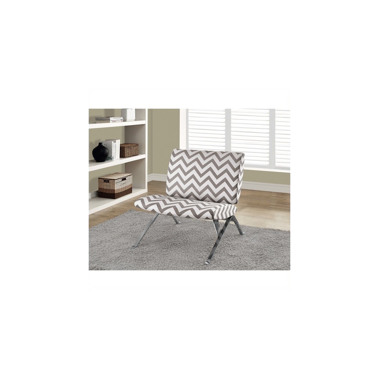 Monarch Chevron Fabric Accent Chair with Chrome Metal in Dark Taupe