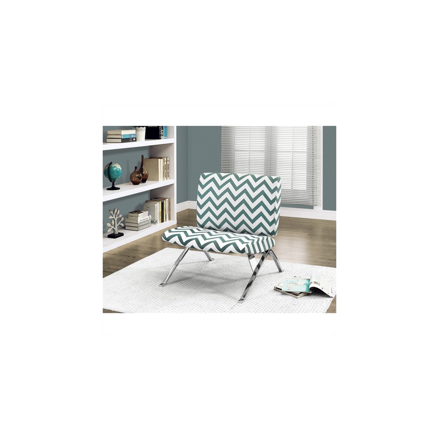 Monarch Chevron Fabric Accent Chair with Chrome Metal in Teal