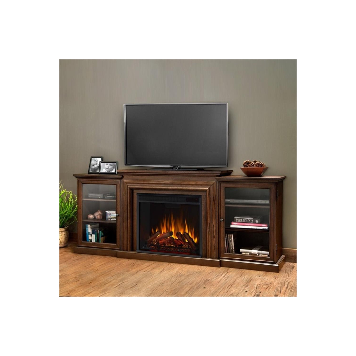 Meuble pour téléviseur de 72&nbsp;po avec foyer électrique Frederick de Real Flame - Chêne marron