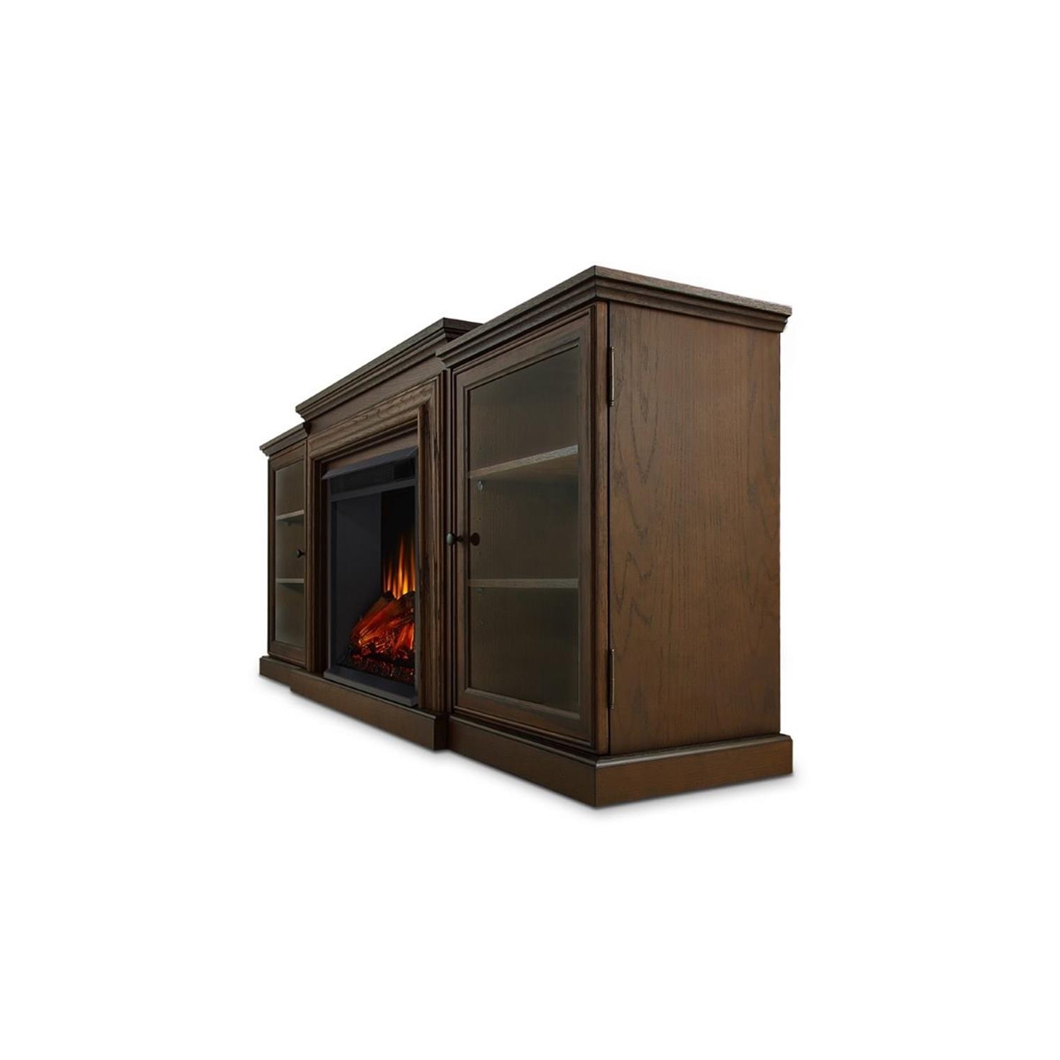 Meuble pour téléviseur de 72&nbsp;po avec foyer électrique Frederick de Real Flame - Chêne marron