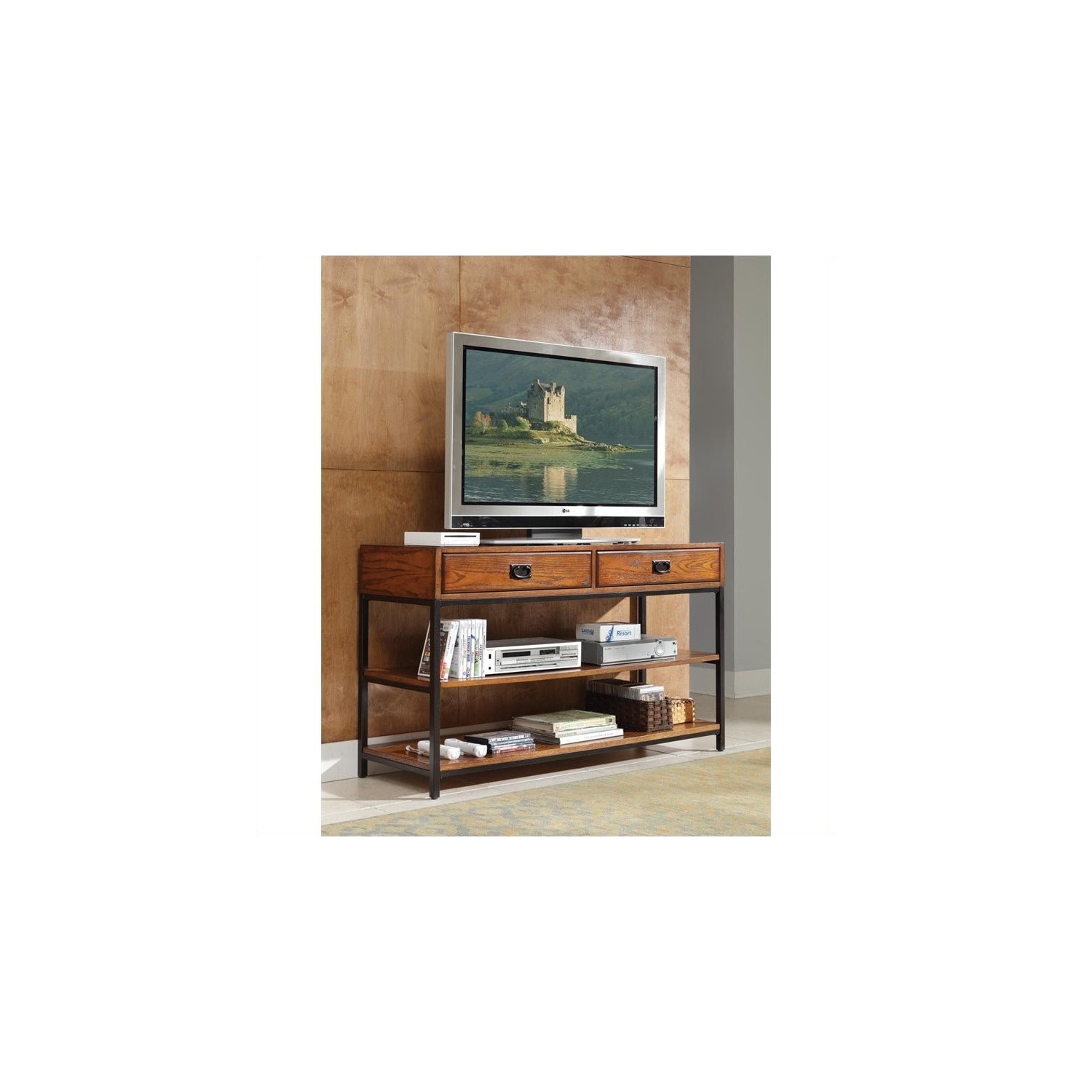 Homestyles Modern Craftsman Wood Media Console in Brown