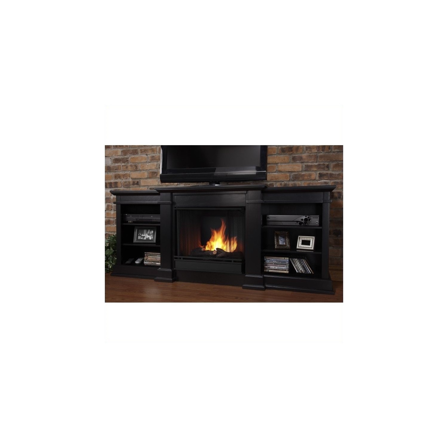 Real Flame Fresno 72" Indoor Gel TV Stand Fireplace in Black
