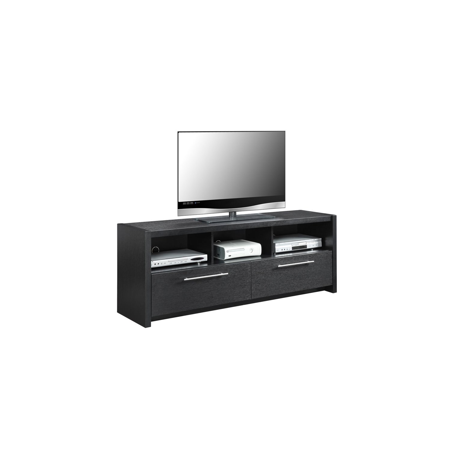Newport Marbella 60-inch TV Stand with Cabinets and Shelves in Black Wood Finish