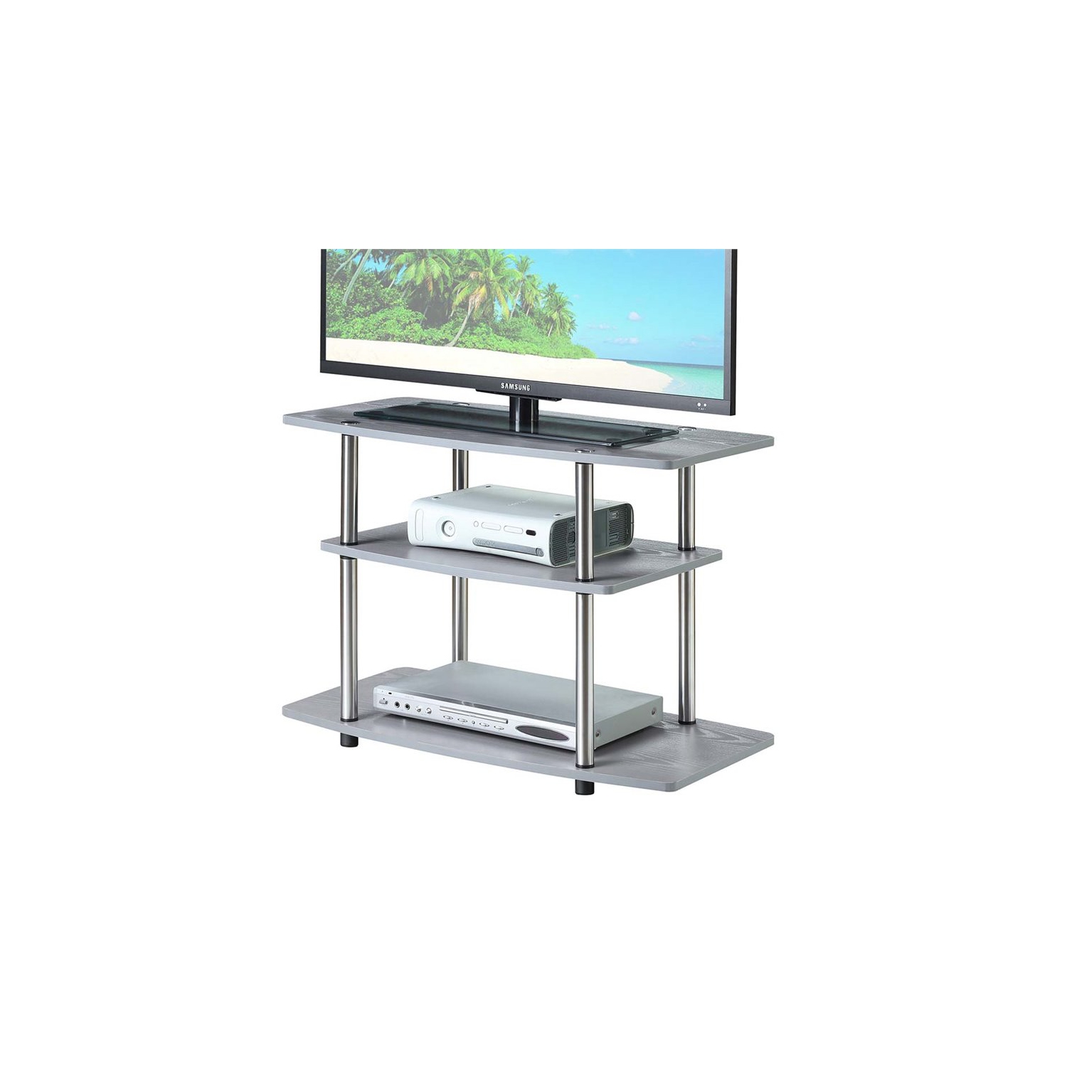 Convenience Concepts Designs2Go 32" Three-Tier TV Stand in Gray Wood Finish