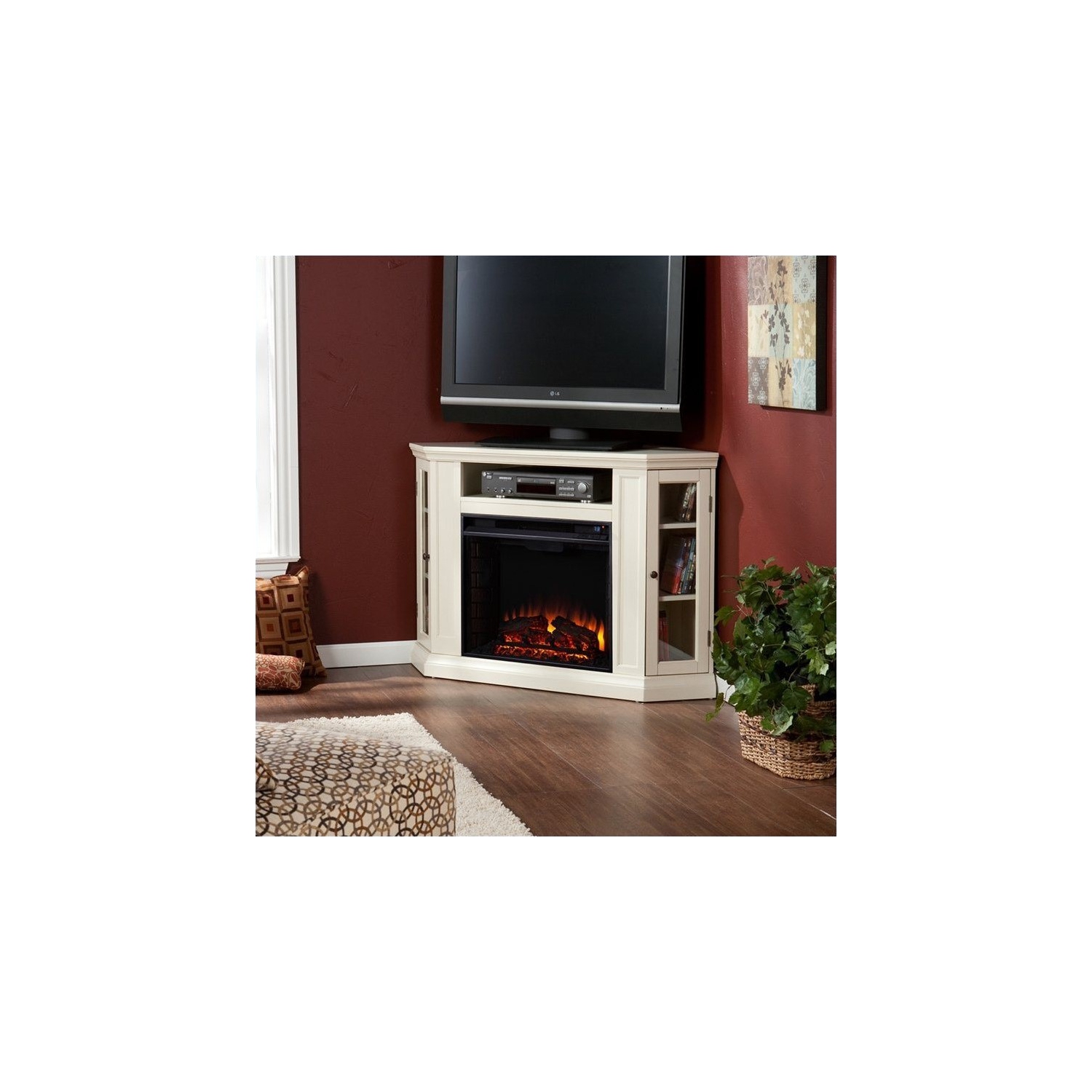 SEI Furniture – foyer électrique autonome multimédia convertible, ivoire