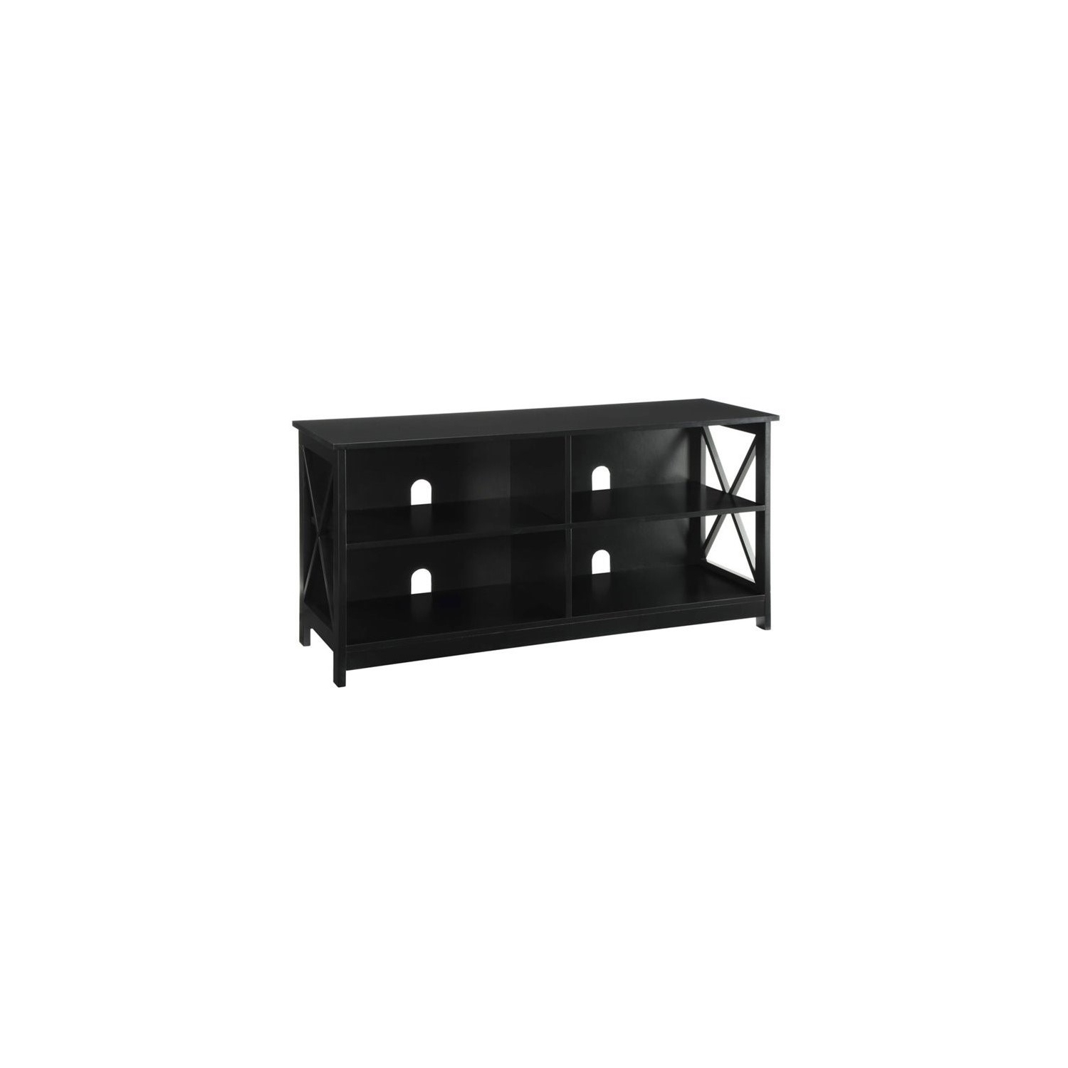 Convenience Concepts Oxford TV Stand in Black Wood Finish with Shelves