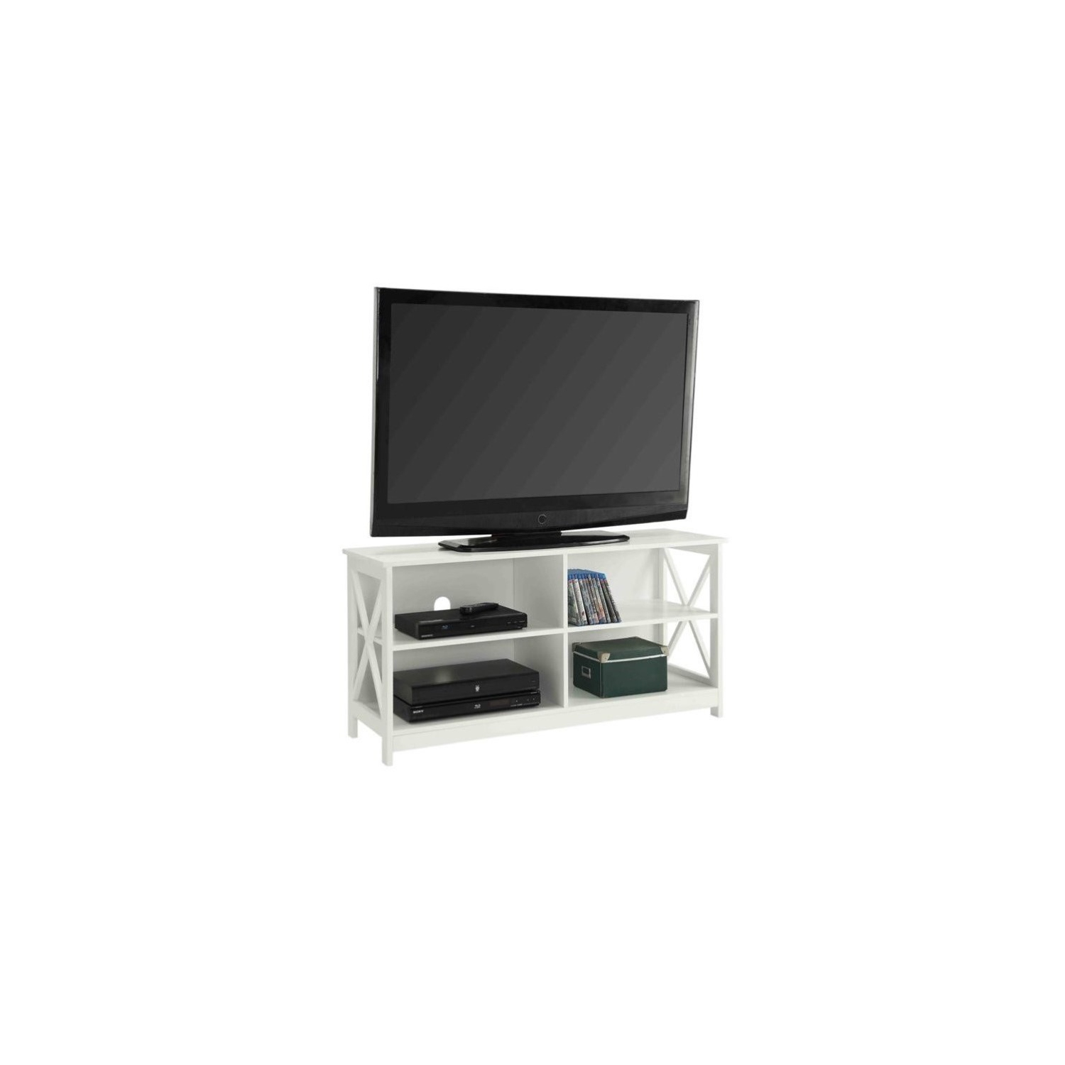 Convenience Concepts Oxford TV Stand in White Wood Finish with Shelves