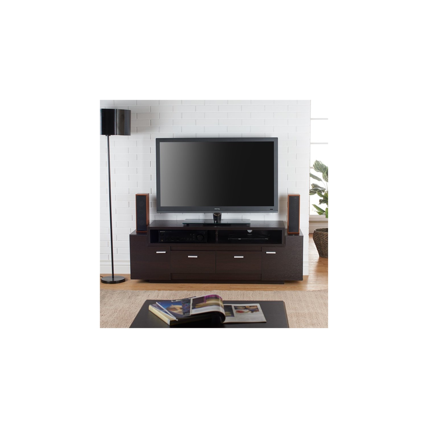 Meuble en bois contemporain de 60 po pour téléviseur Santex de Furniture of America - Cappuccino