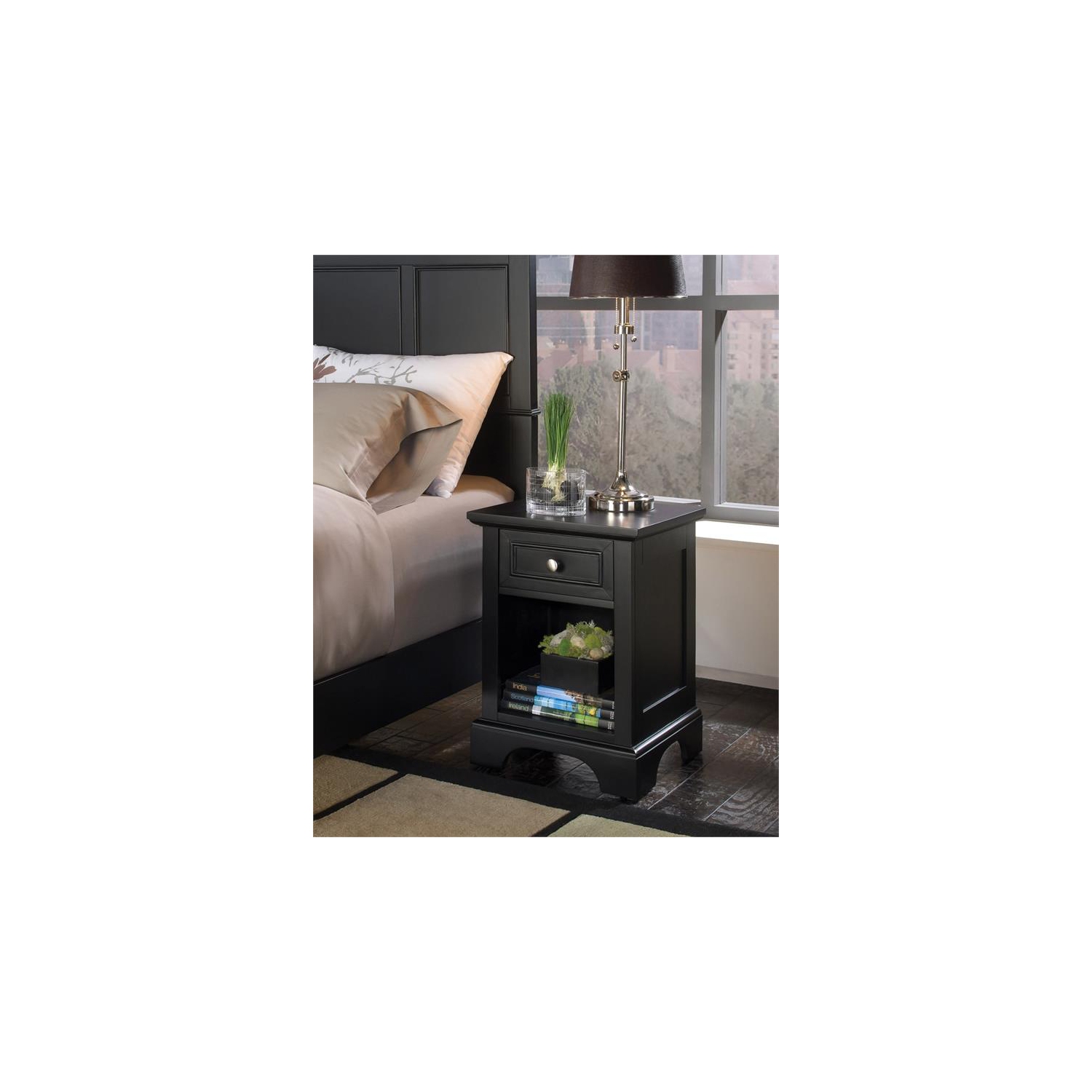 Homestyles Bedford Wood Nightstand in Black