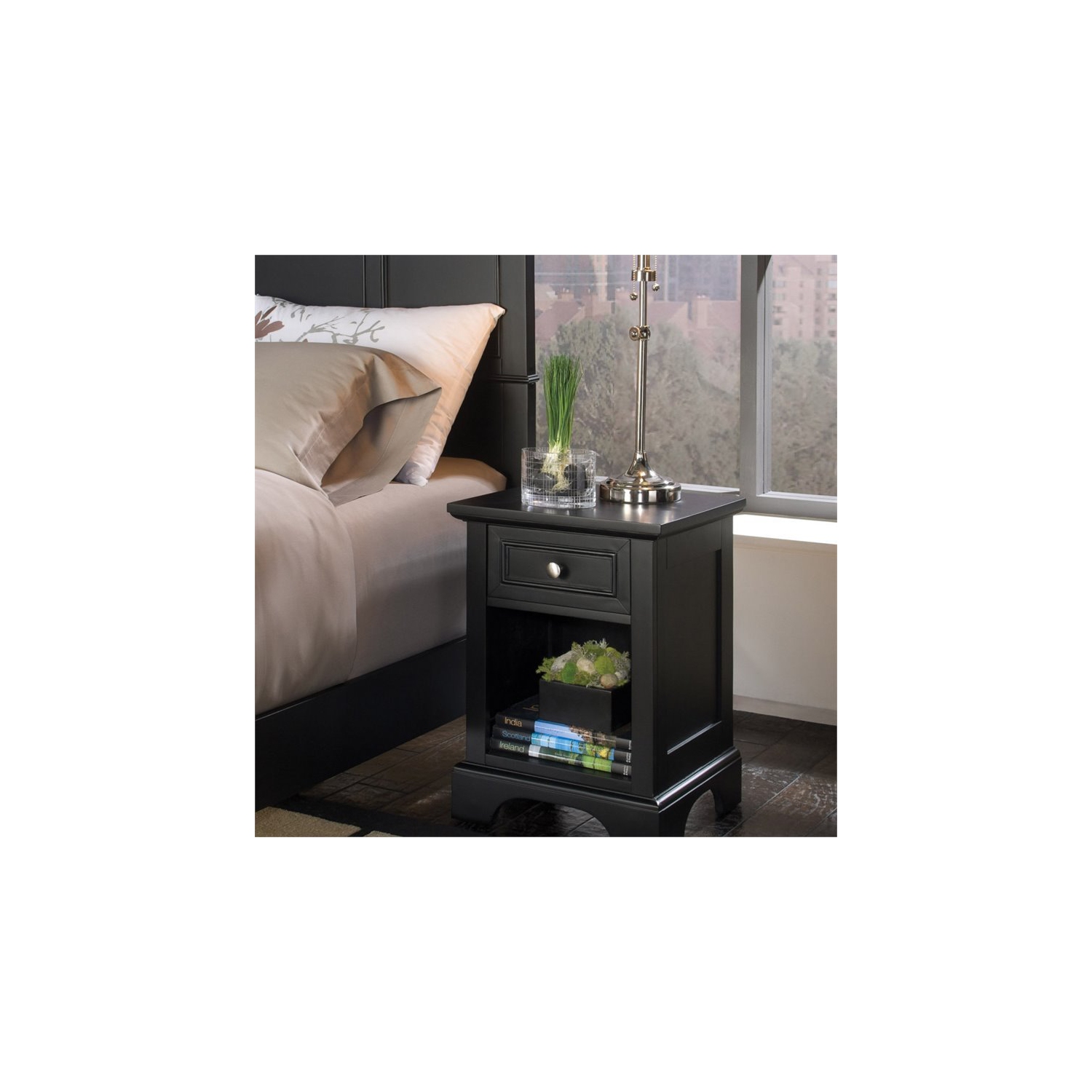 Homestyles Bedford Wood Nightstand in Black
