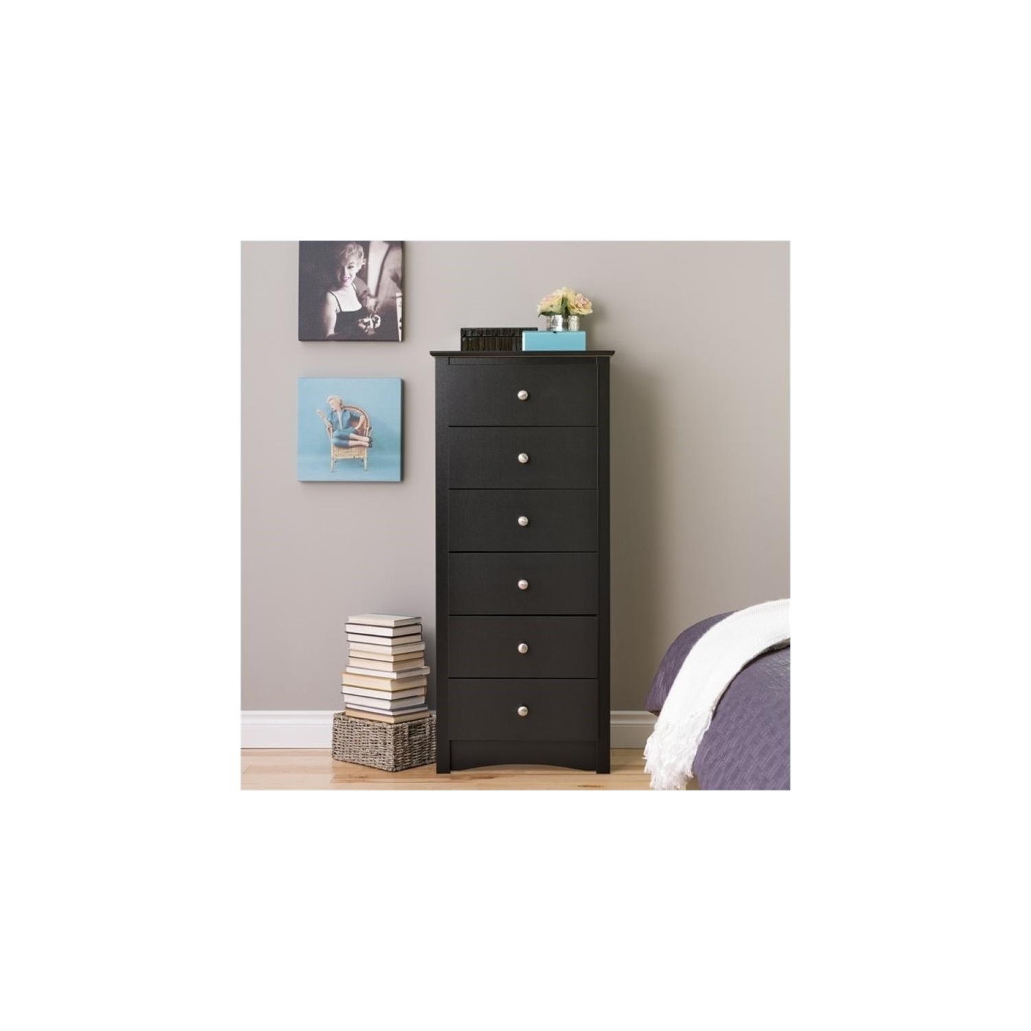 Prepac – Commode à 6 tiroirs Sonoma, noir