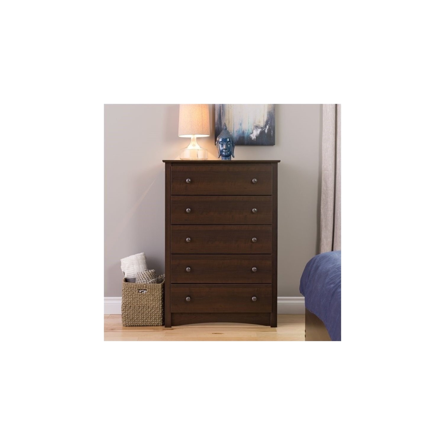 Prepac – Commode à 5 tiroirs Fremont, espresso