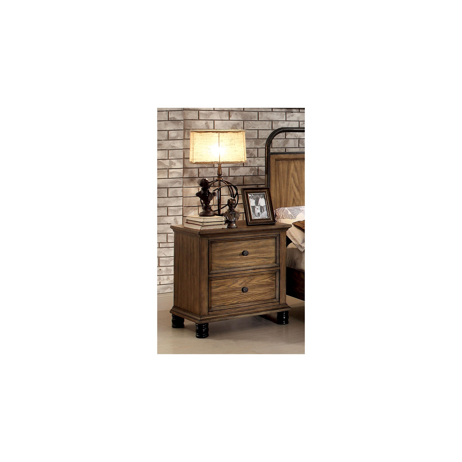 Furniture of America Monica Industrial Wood 2-Drawer Nightstand in Dark Oak