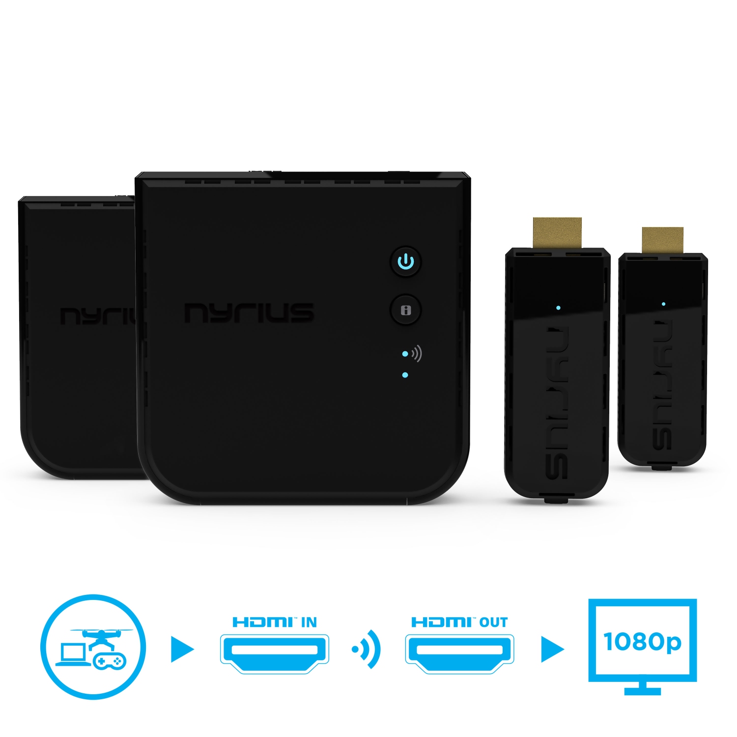 Nyrius ARIES Prime Digital Wireless HDMI Transmitter & Receiver System for HD 1080p 3D Video Streaming - 2 Pack