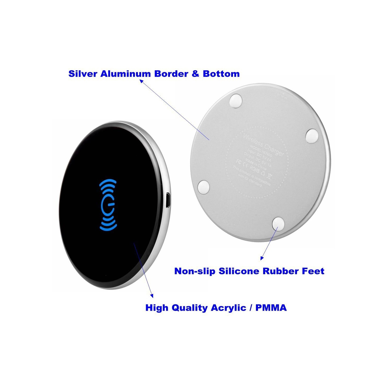 Wireless Charging Pad For iPhone 8, iPhone 8 Plus, iPhone X Samsung Galaxy Note8, S7, S7 Edge, S6 Edge Plus, S8, S8 Plus