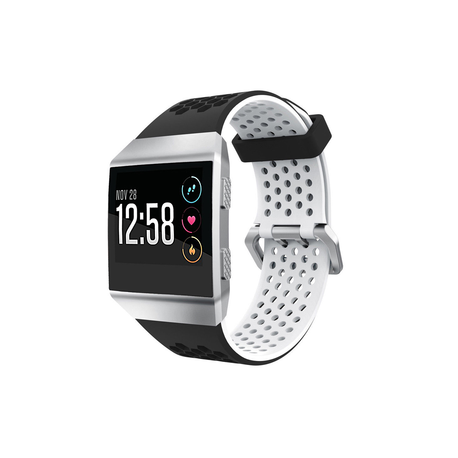 StrapsCo Perforated Rubber Strap Band for Fitbit Ionic in Black & White