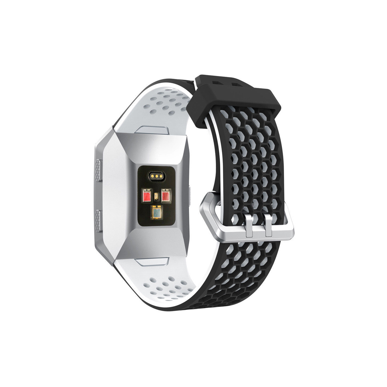StrapsCo Perforated Rubber Strap Band for Fitbit Ionic in Black & White
