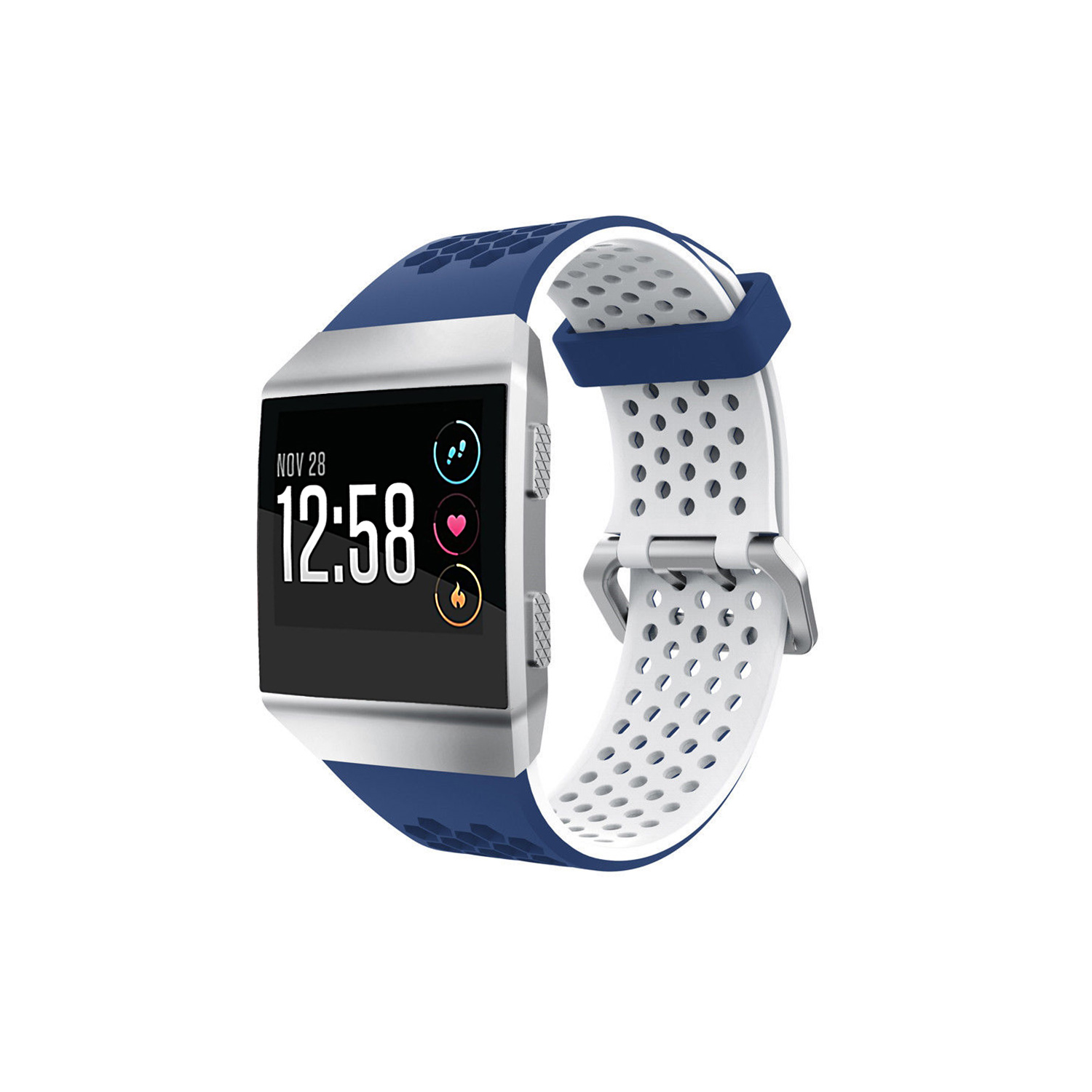 StrapsCo Perforated Rubber Strap Band for Fitbit Ionic in Blue & White