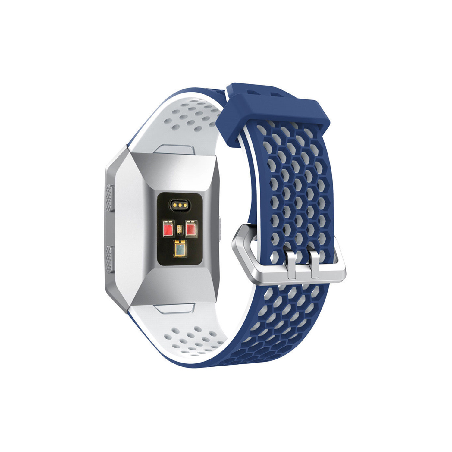 StrapsCo Perforated Rubber Strap Band for Fitbit Ionic in Blue & White