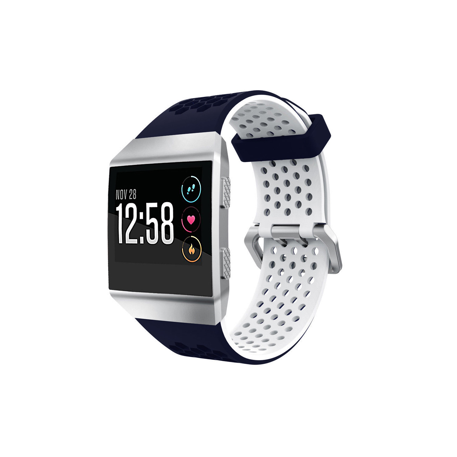 StrapsCo Perforated Rubber Strap Band for Fitbit Ionic in Dark Blue & White