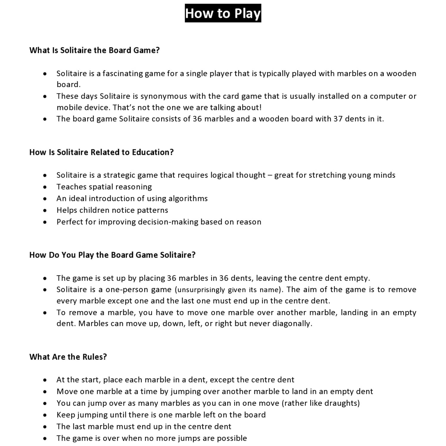 Acajou fini bois authentique jeu de société solitaire fait à la main avec 36 billes naturelles