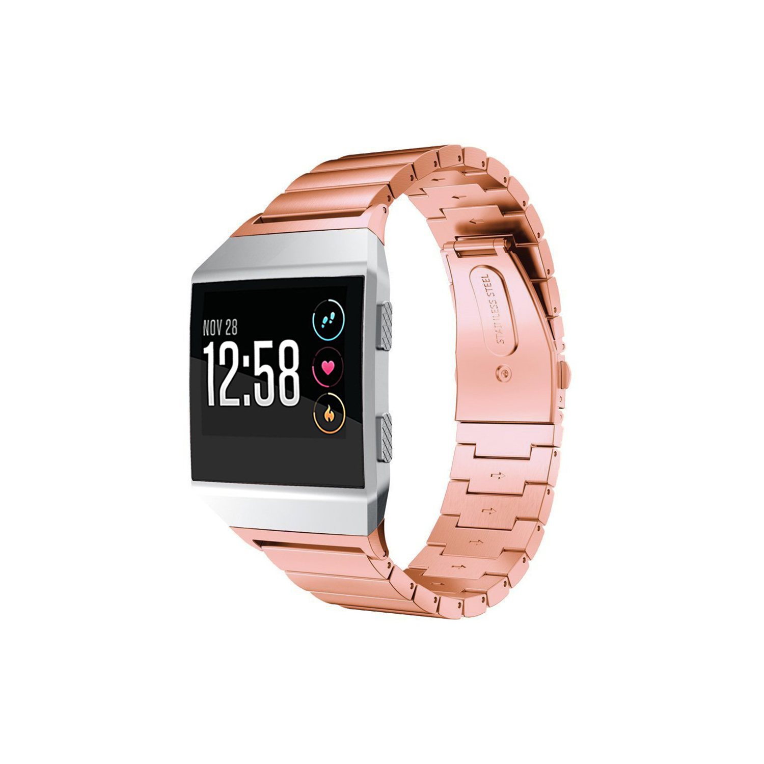 StrapsCo Modern Stainless Steel Mesh Band Strap for Fitbi Ionic in Rose Gold
