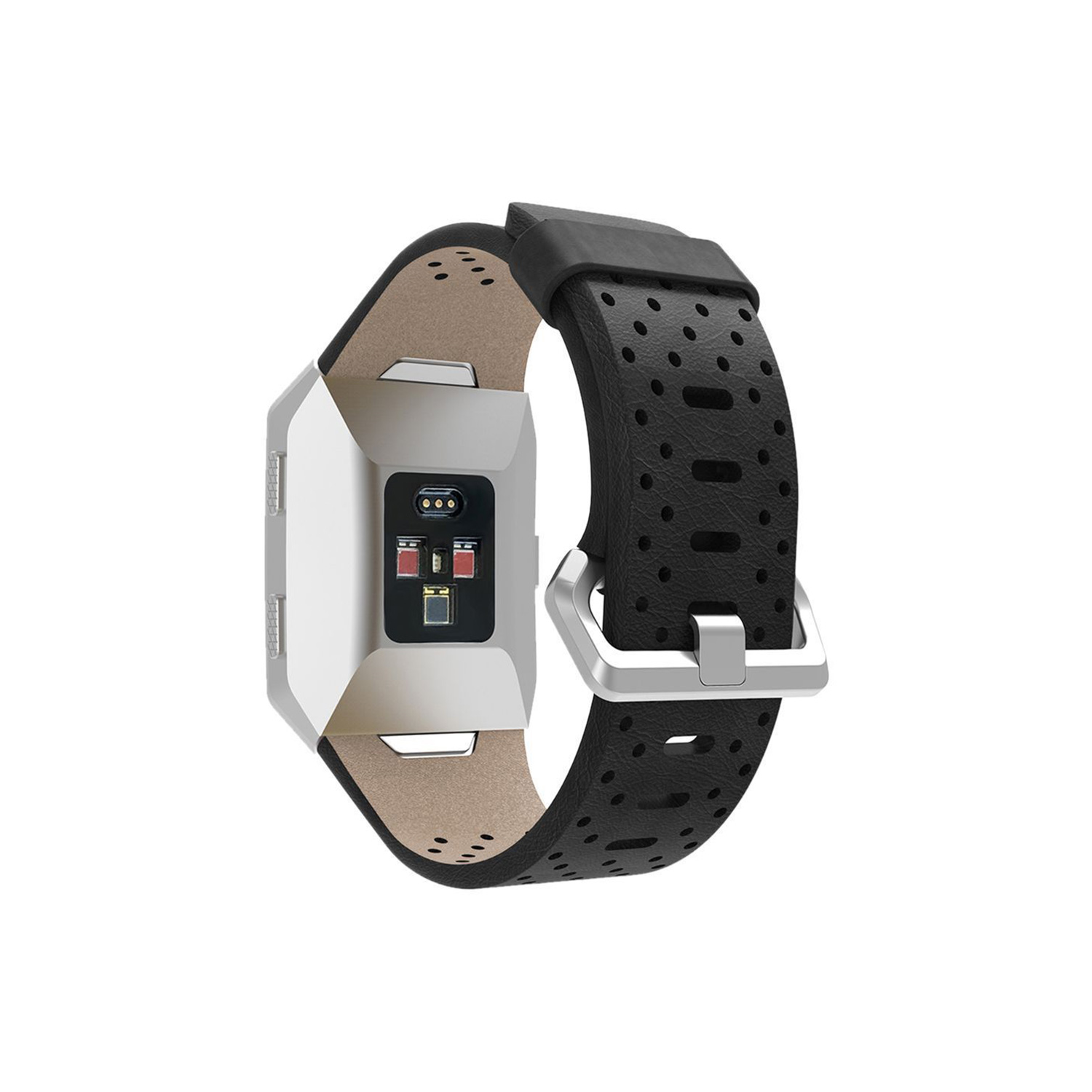 StrapsCo Perforated Genuine Leather Strap Band for Fitbit Ionic in Black