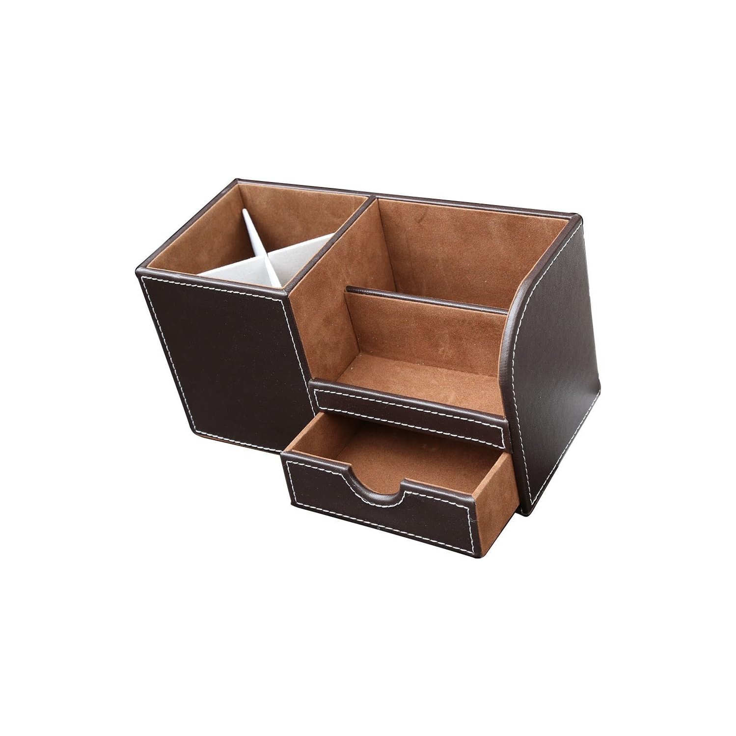 Leather Multi-function Desk Stationery Organizer Storage Box Pen/Pencil, Cell phone, Business Name Cards Remote Control Holder Colors - Brown
