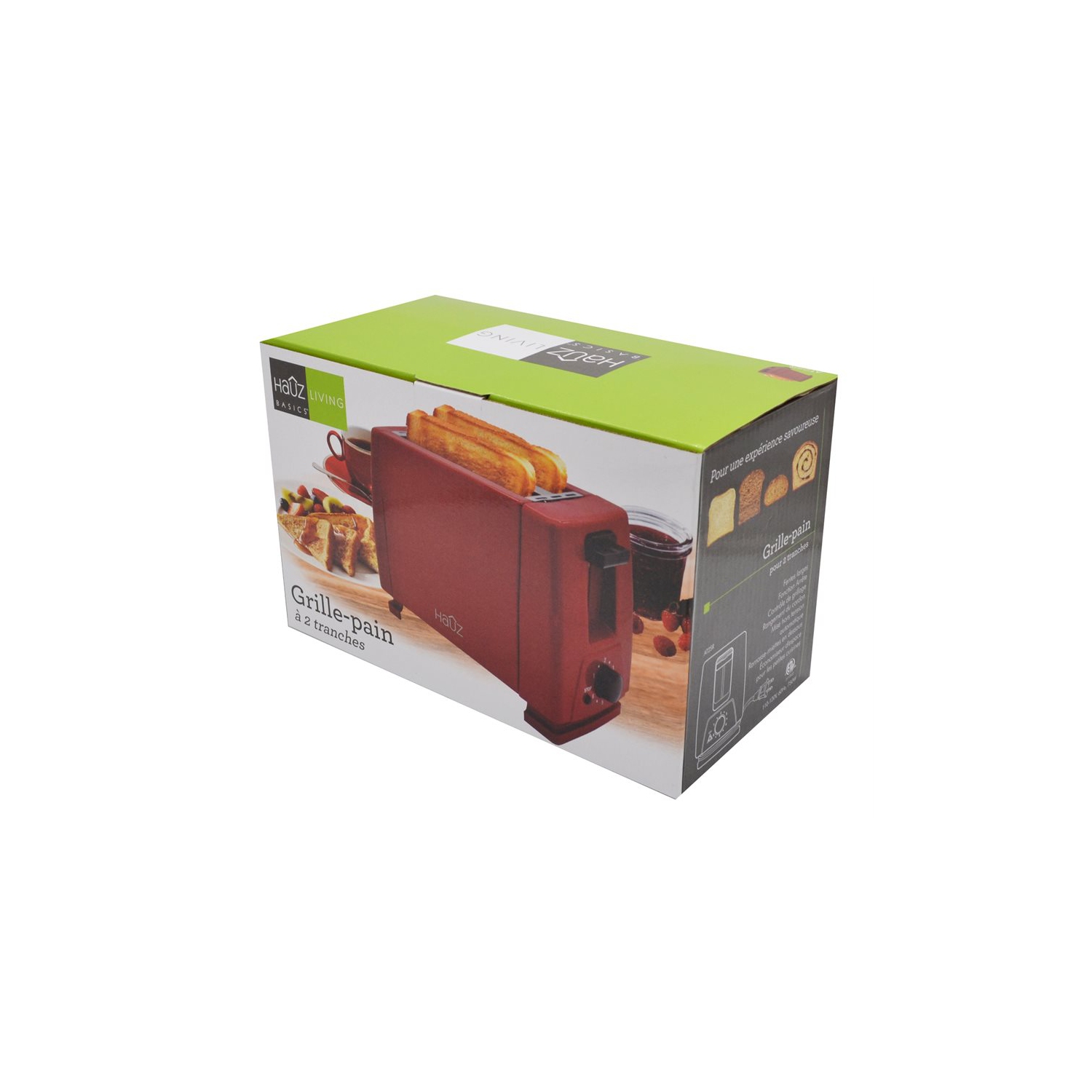 Hauz AT2SR - 2 Slice Toaster, Wide Slot, Crumb Tray, 750 Watts, Red