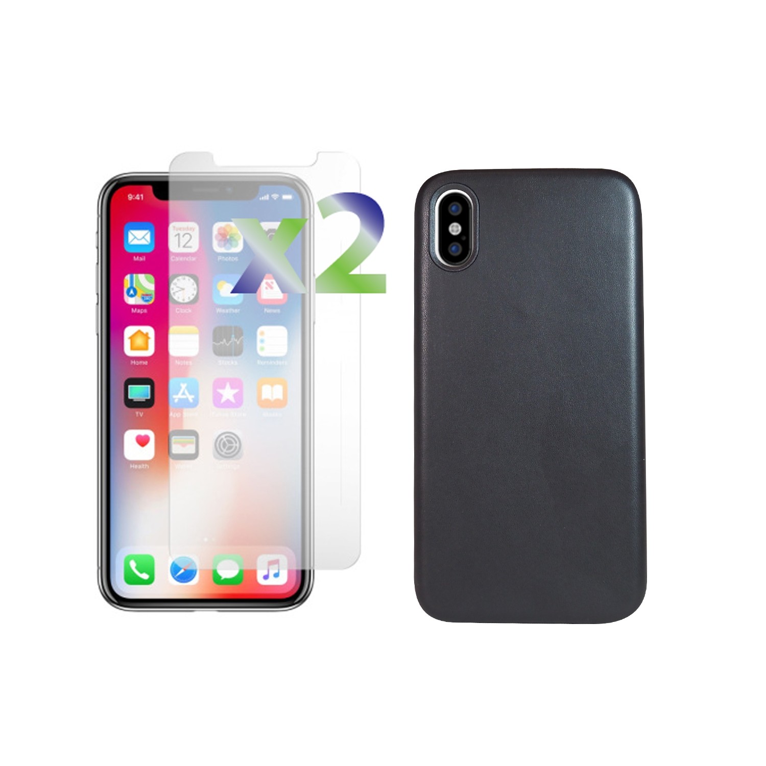 2 protecteurs d’écran d’Exian pour iPhone X et étui en TPUR avec fini noir Touch
