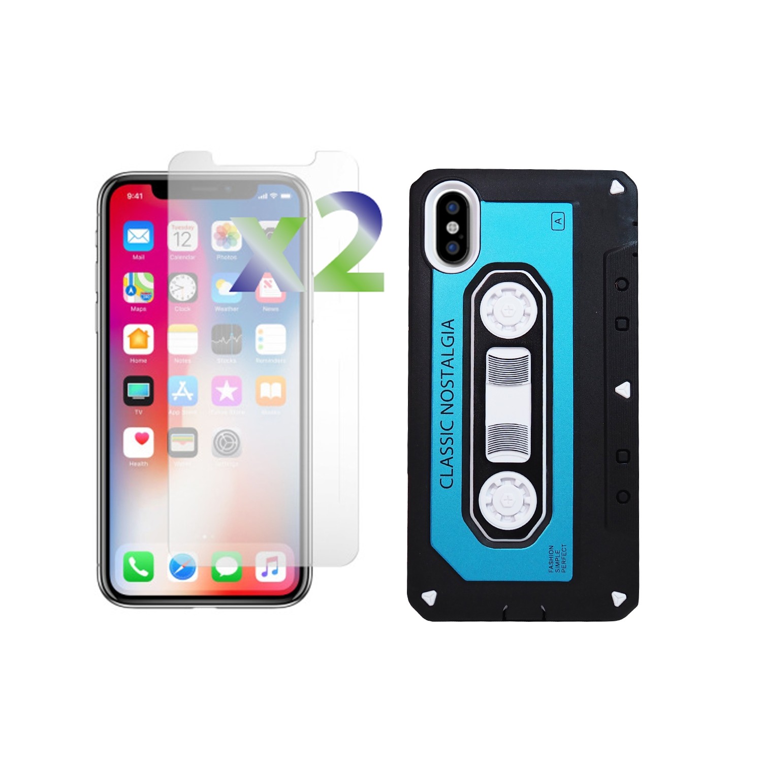 Exian Fitted Soft Shell Case for iPhone X - Black;Blue