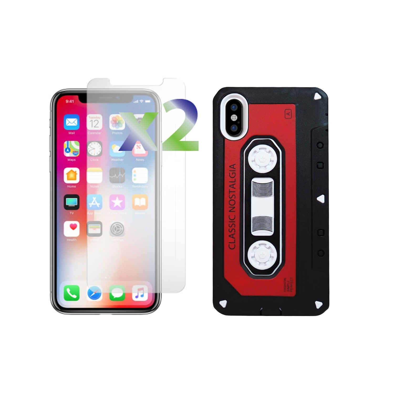 Exian Fitted Soft Shell Case for iPhone X - Black;Red