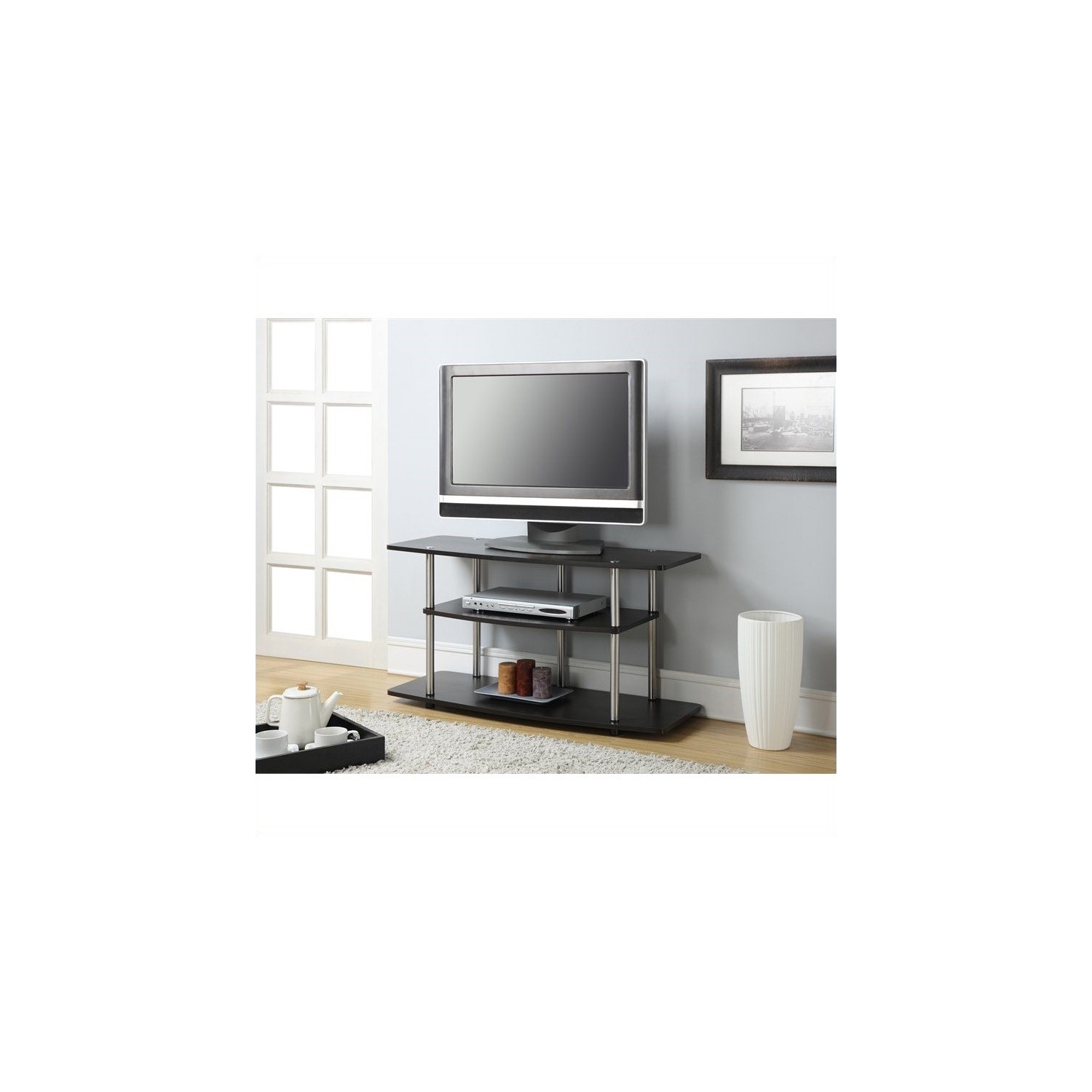 Convenience Concepts Designs2Go 3 Tier Wide TV Stand in Black