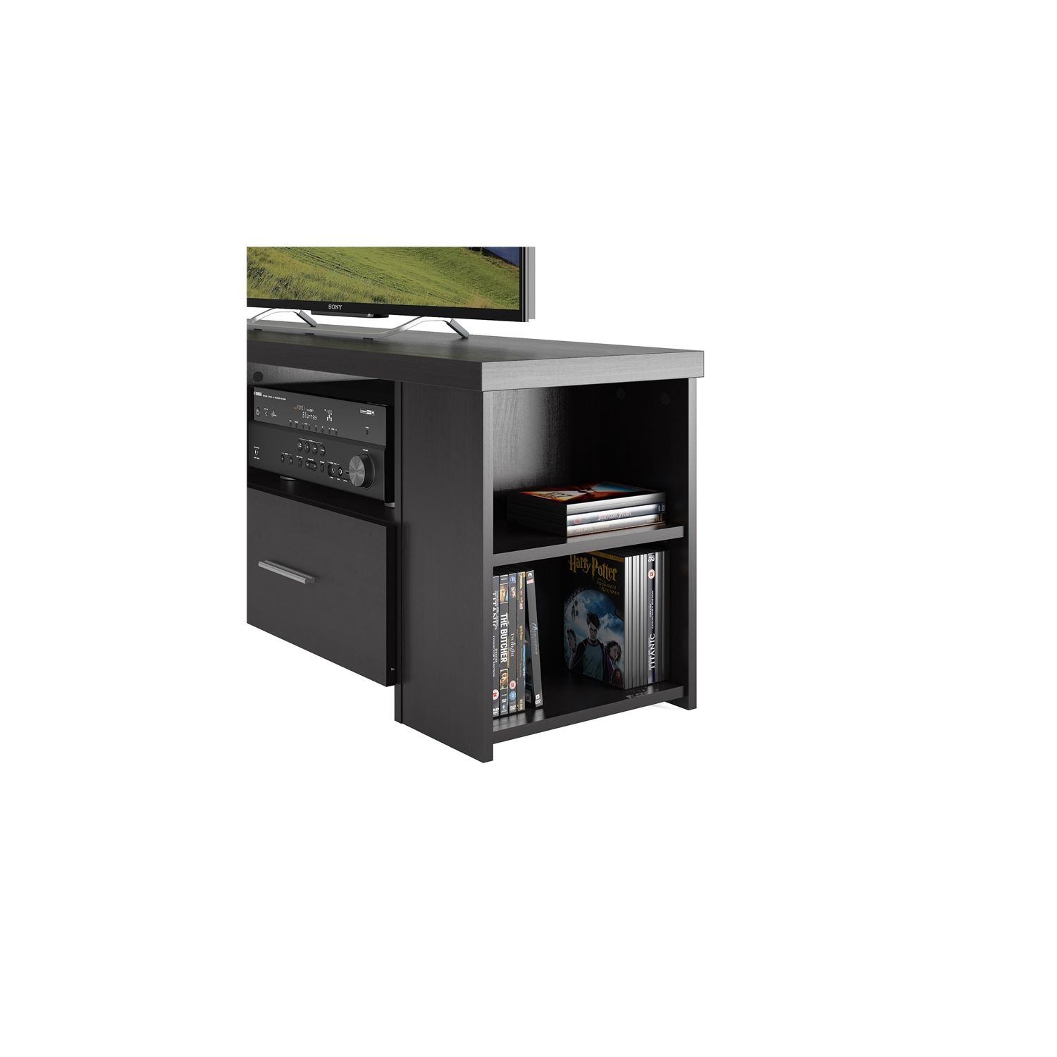 Meuble pour téléviseur noir Bromley Ravenwood de CorLiving pour téléviseurs de 75 po et moins