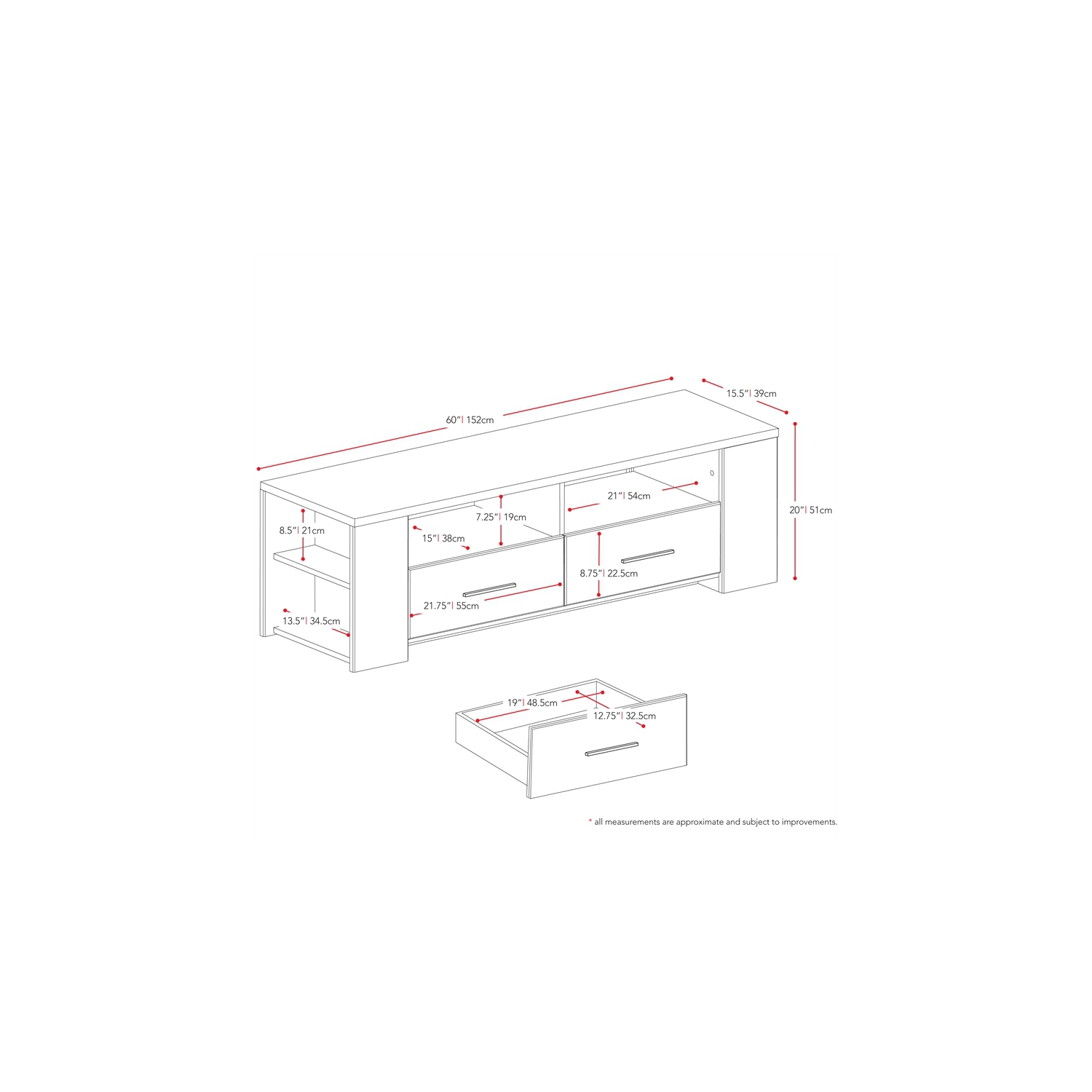Meuble pour téléviseur noir Bromley Ravenwood de CorLiving pour téléviseurs de 75 po et moins