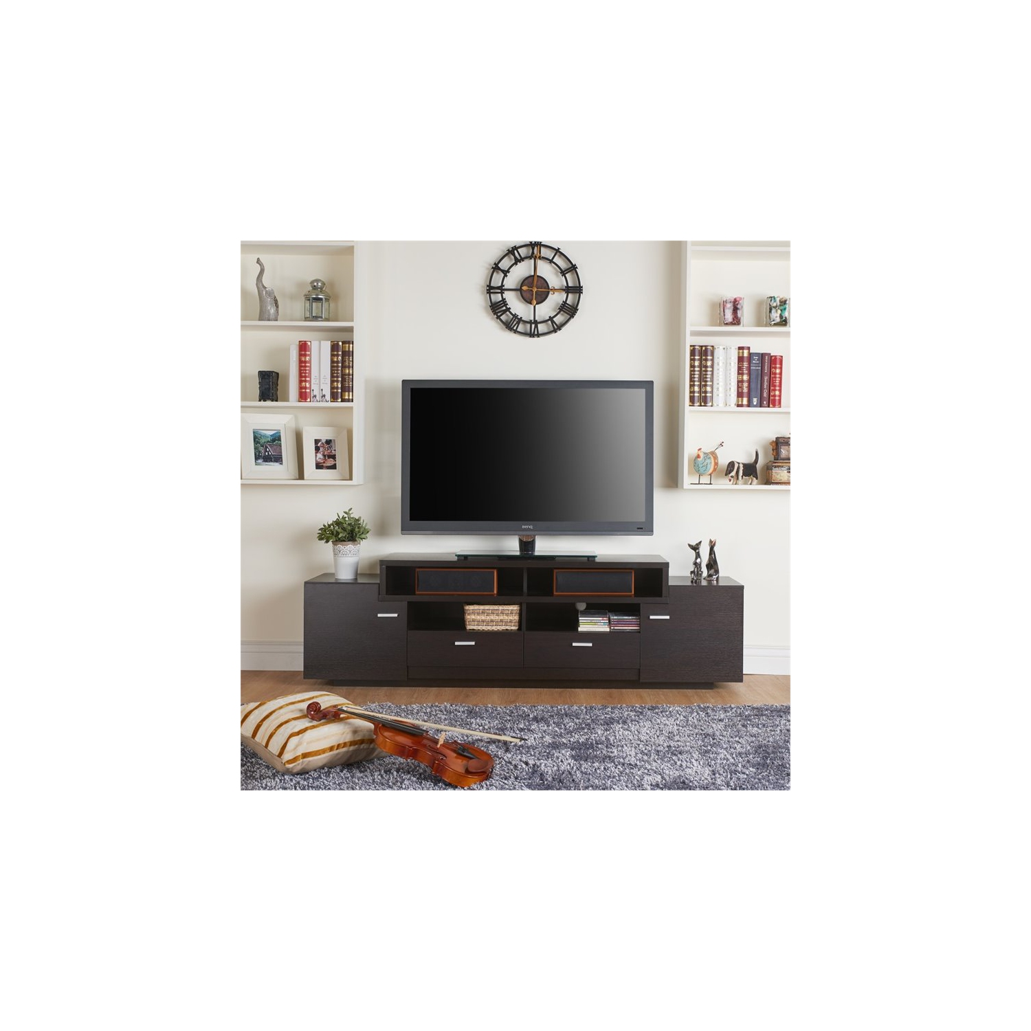 Furniture of America Braswell Wood Multi-Storage 72-Inch TV Stand in Cappuccino