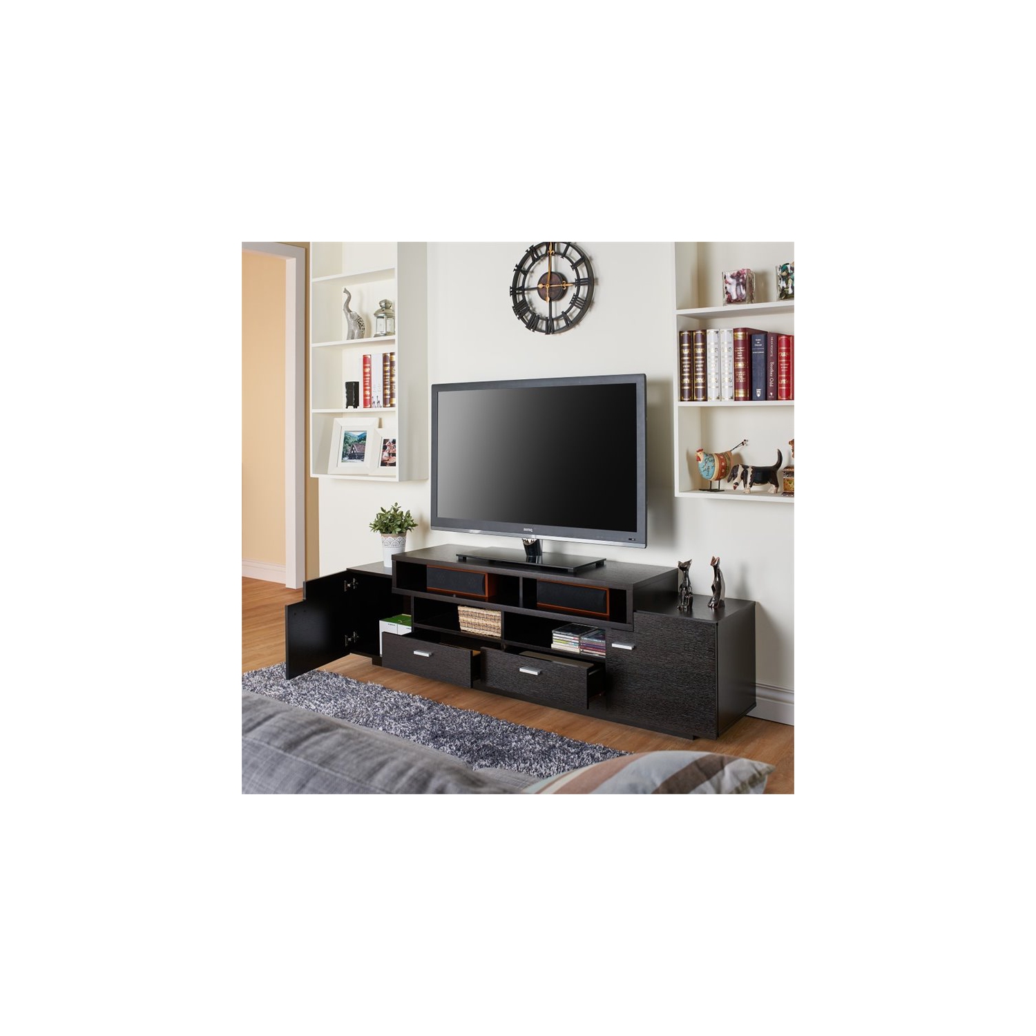 Furniture of America Braswell Wood Multi-Storage 72-Inch TV Stand in Cappuccino