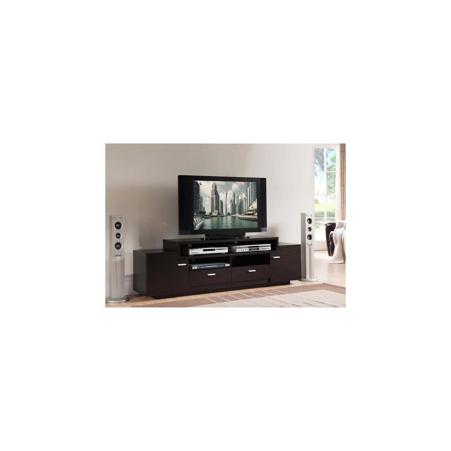 Furniture of America Braswell Wood Multi-Storage 72-Inch TV Stand in Cappuccino