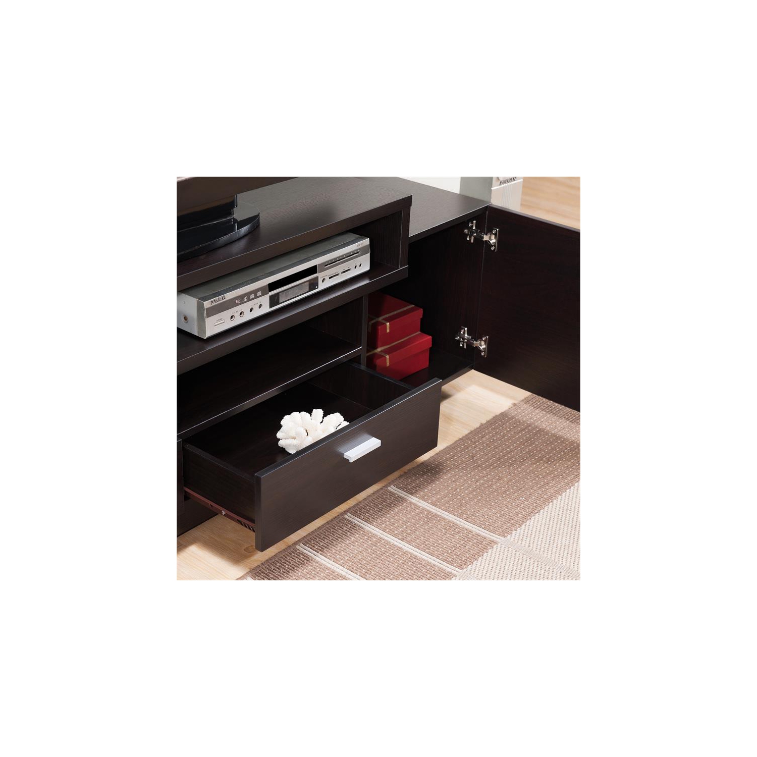 Furniture of America Braswell Wood Multi-Storage 72-Inch TV Stand in Cappuccino