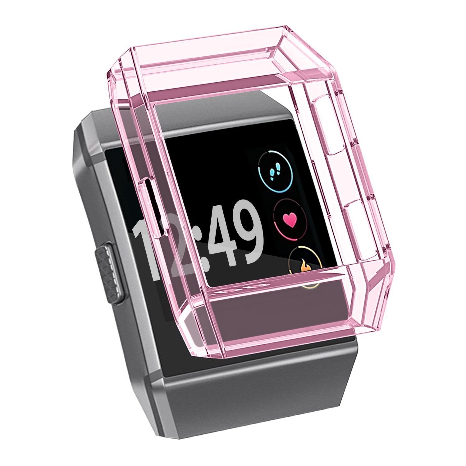 Soft Silicone Clear Case Cover Protector for Smart Watch Fitbit Ionic-Pink