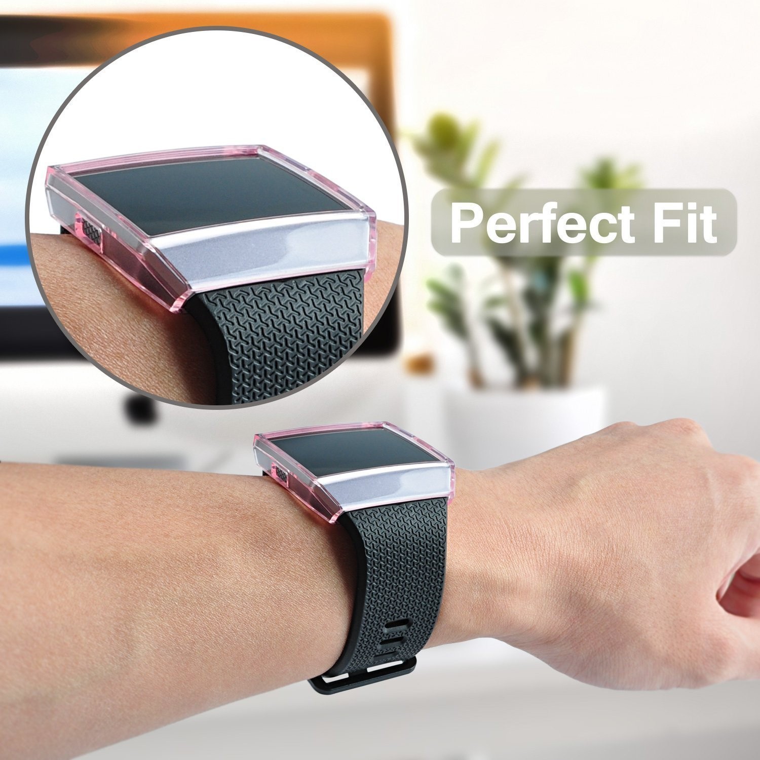 Soft Silicone Clear Case Cover Protector for Smart Watch Fitbit Ionic-Pink