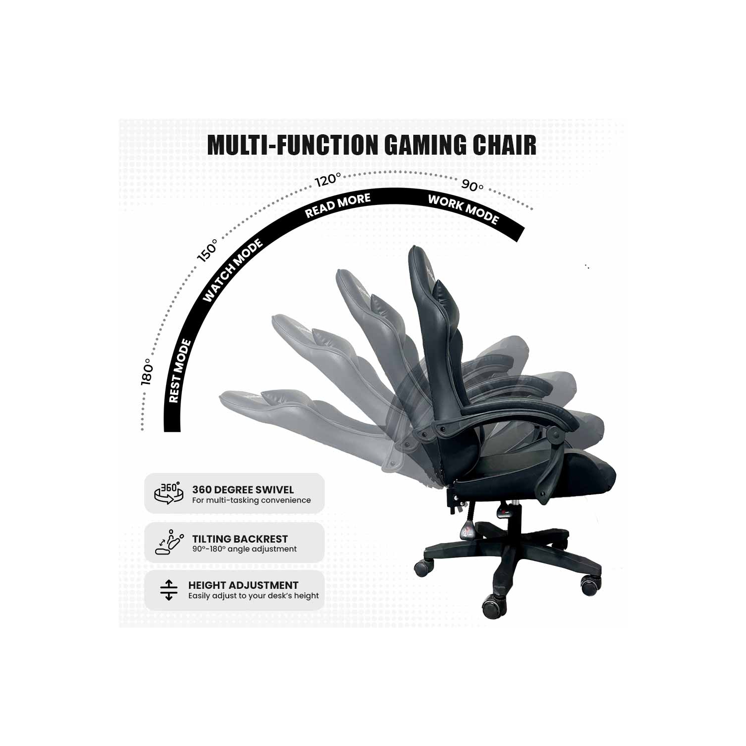 MotionGrey Executive Office Gaming Chair - Comfortable, Ergonomic, High Back, PU Leather, Reclining Executive Desk Chair with Height Adjustment,