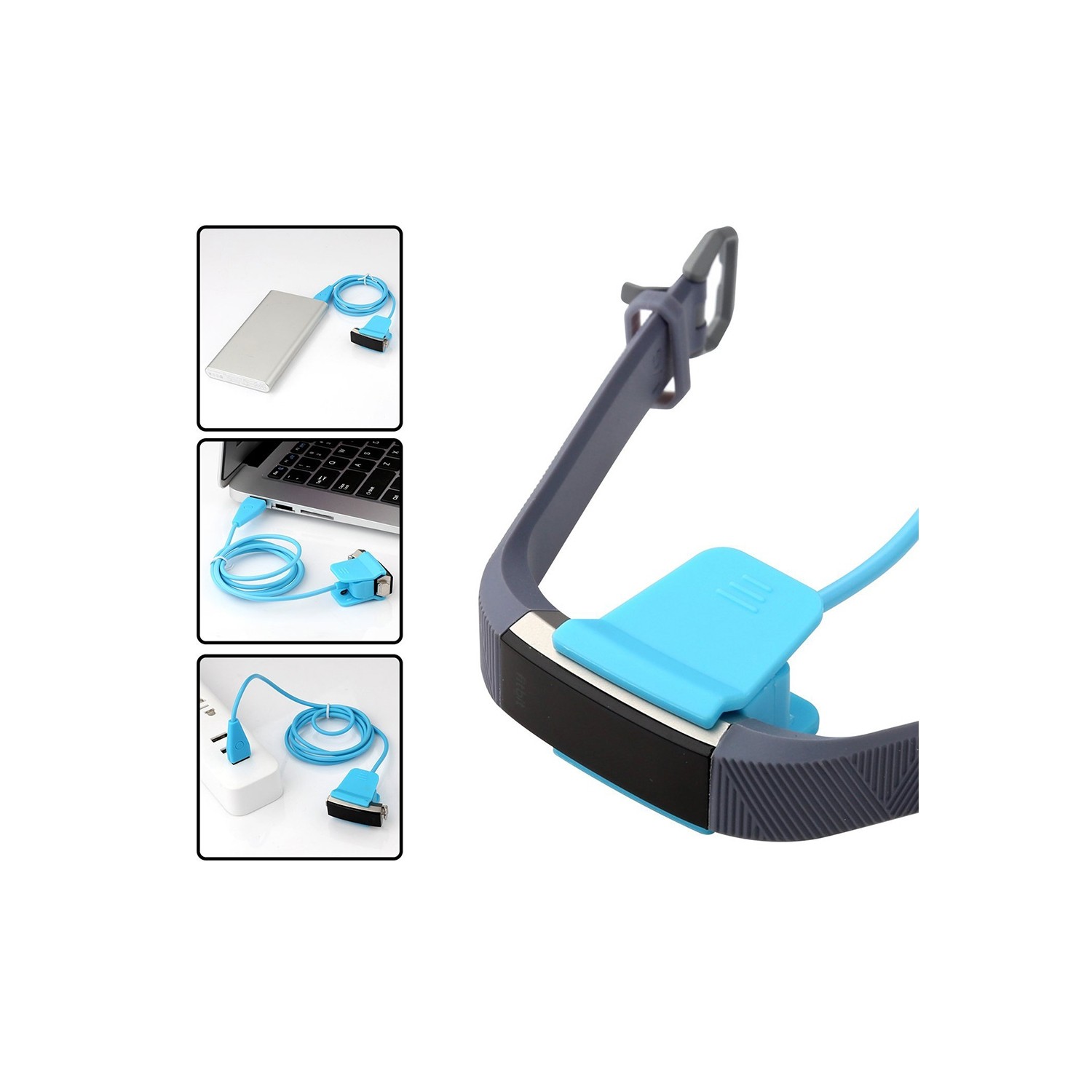 Chargeur de rechange USB pour Alta HR de Fitbit avec bouton de réinitialisation, bleu